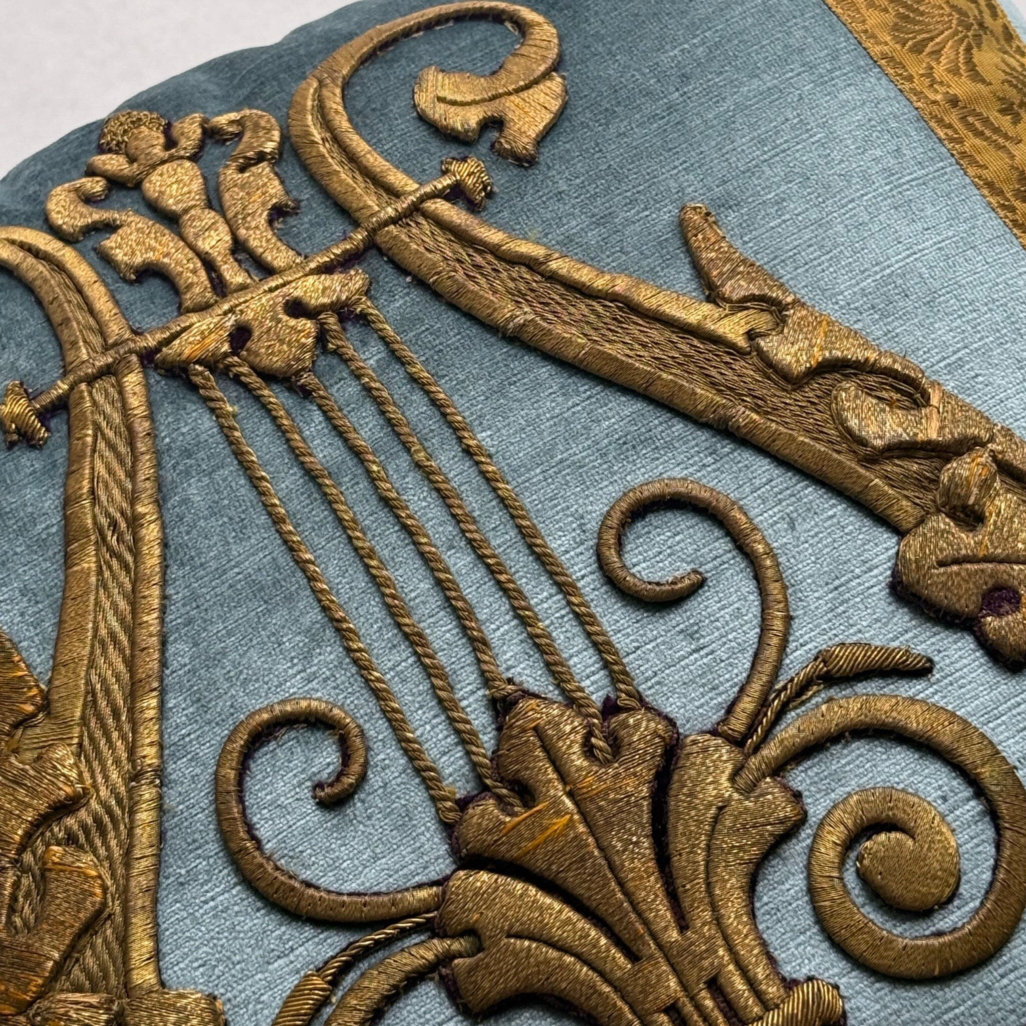 Antique European Raised Gold Metallic Embroidery (E010525 | 19.5 x 20") New Pillows B. Viz Design 