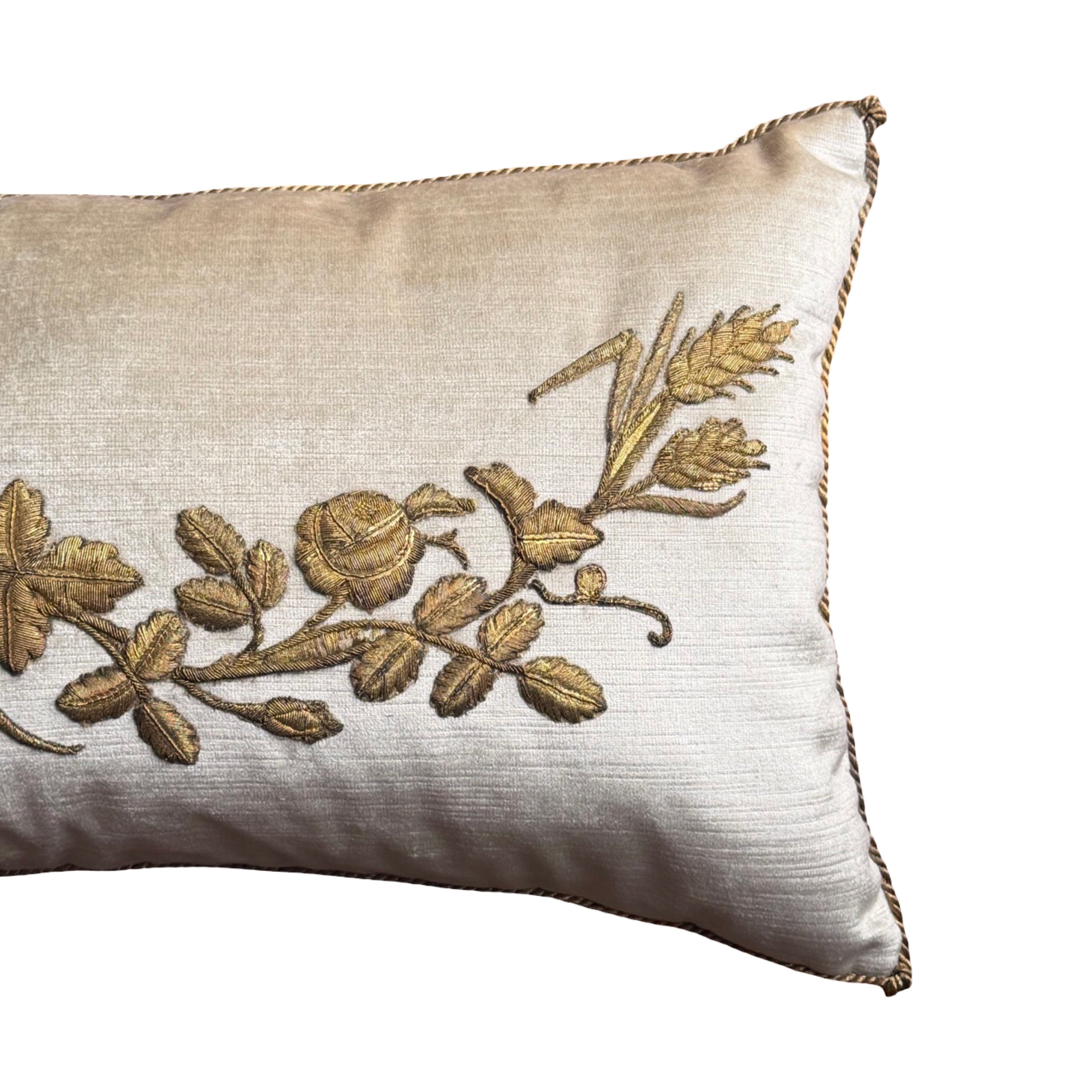 Antique European Raised Gold Metallic Embroidery (#E030426 | 12.25 x 19") New Pillows B. Viz Design 