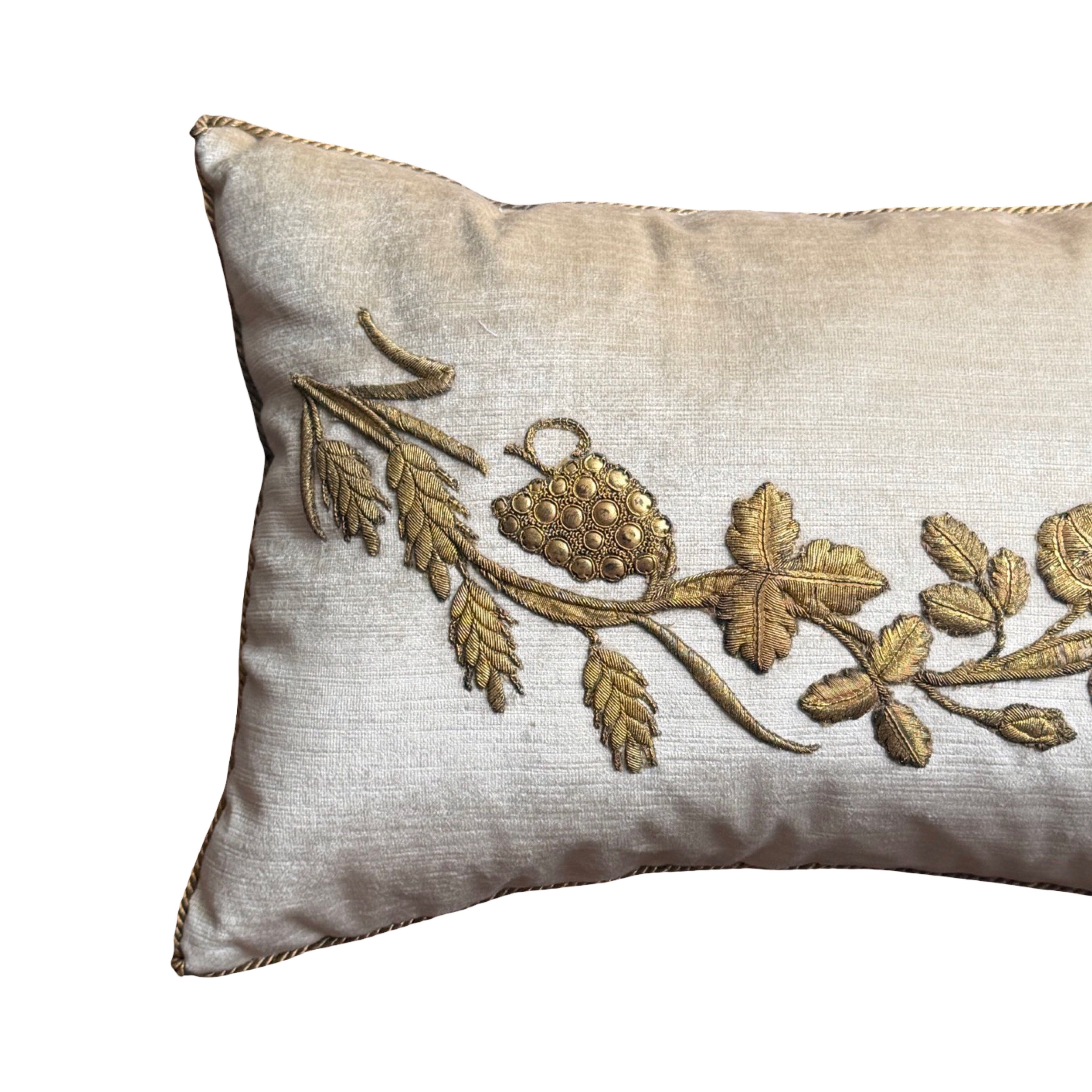 Antique European Raised Gold Metallic Embroidery (#E030426 | 12.25 x 19") New Pillows B. Viz Design 