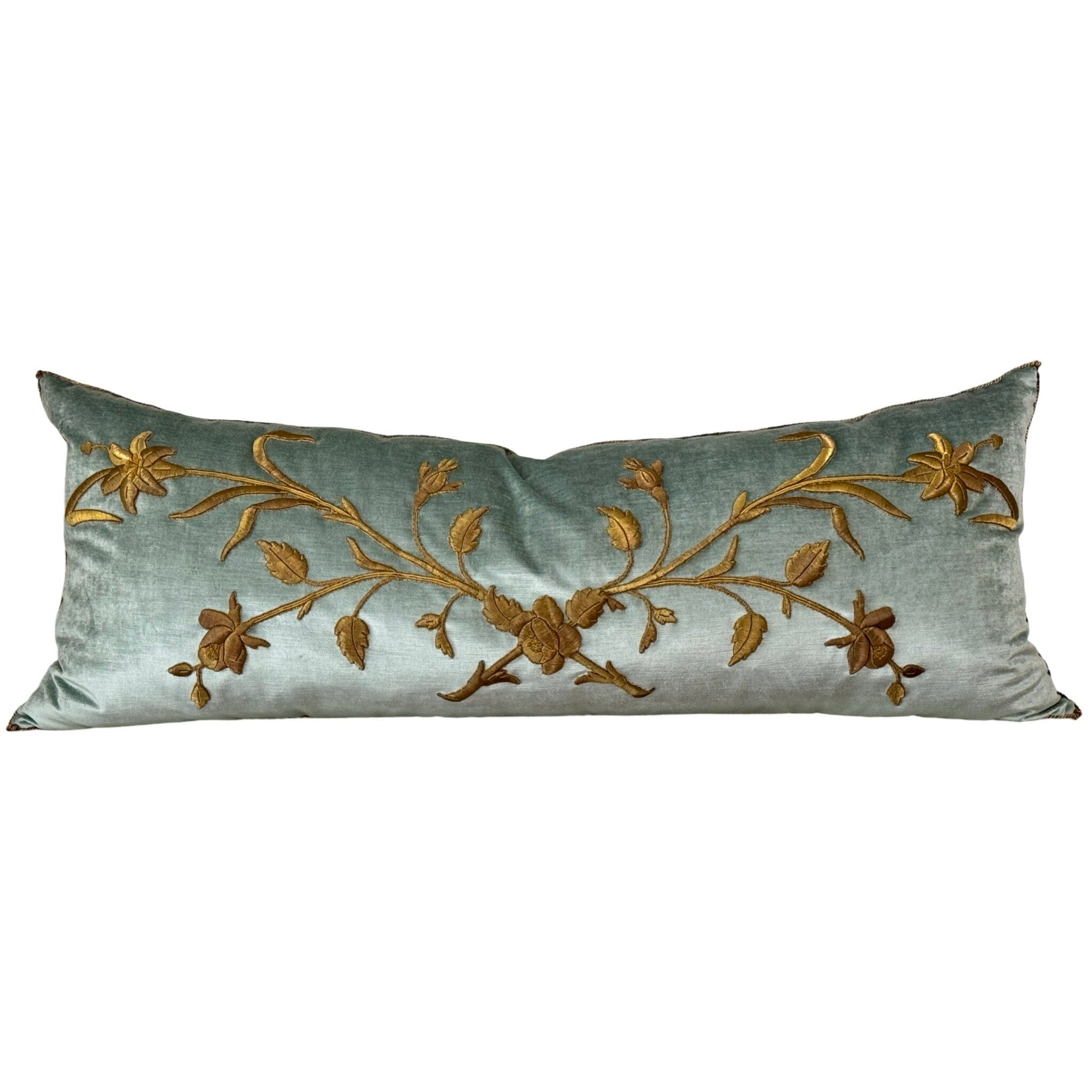 Antique European Raised Gold Metallic Embroidery (#E042824 | 19 x 48") New Pillows B. Viz Design 