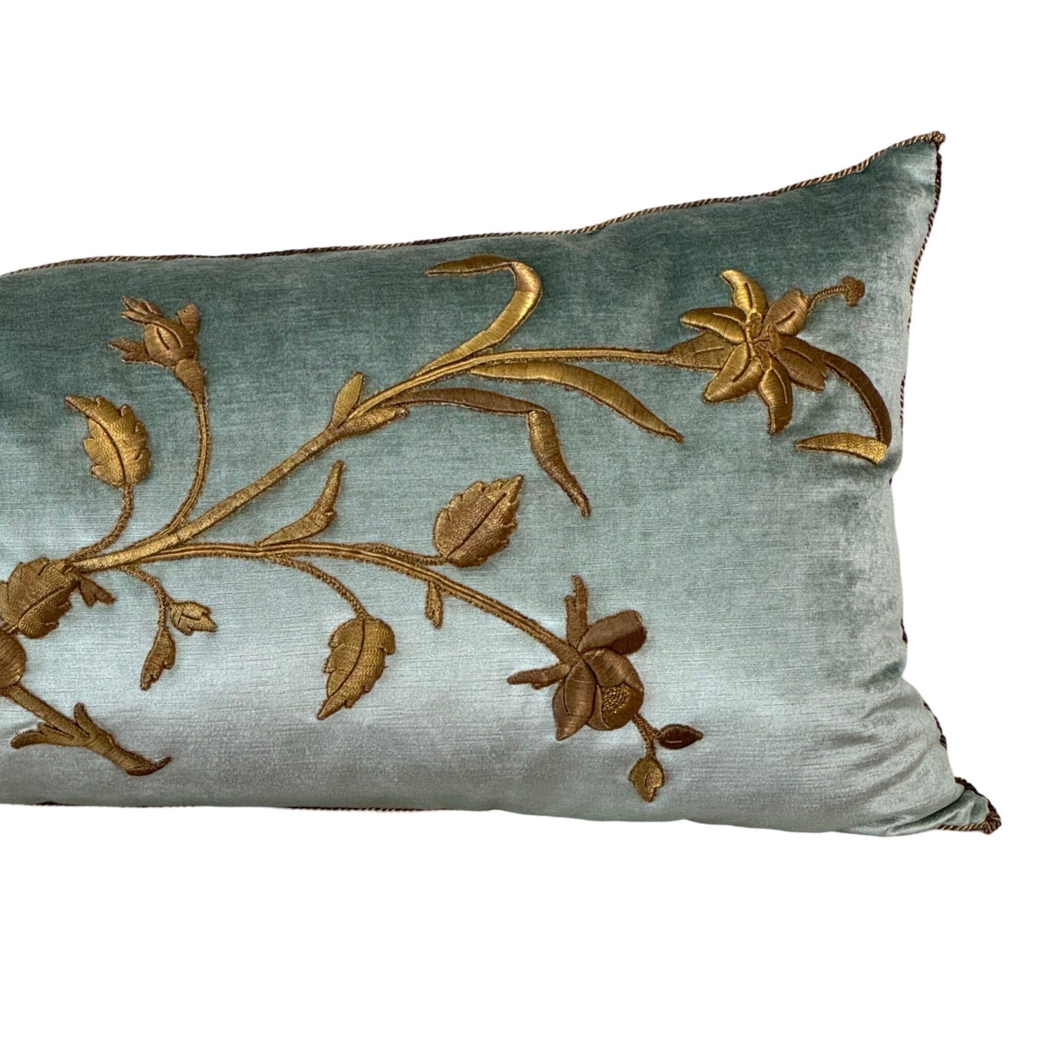 Antique European Raised Gold Metallic Embroidery (#E042824 | 19 x 48") New Pillows B. Viz Design 