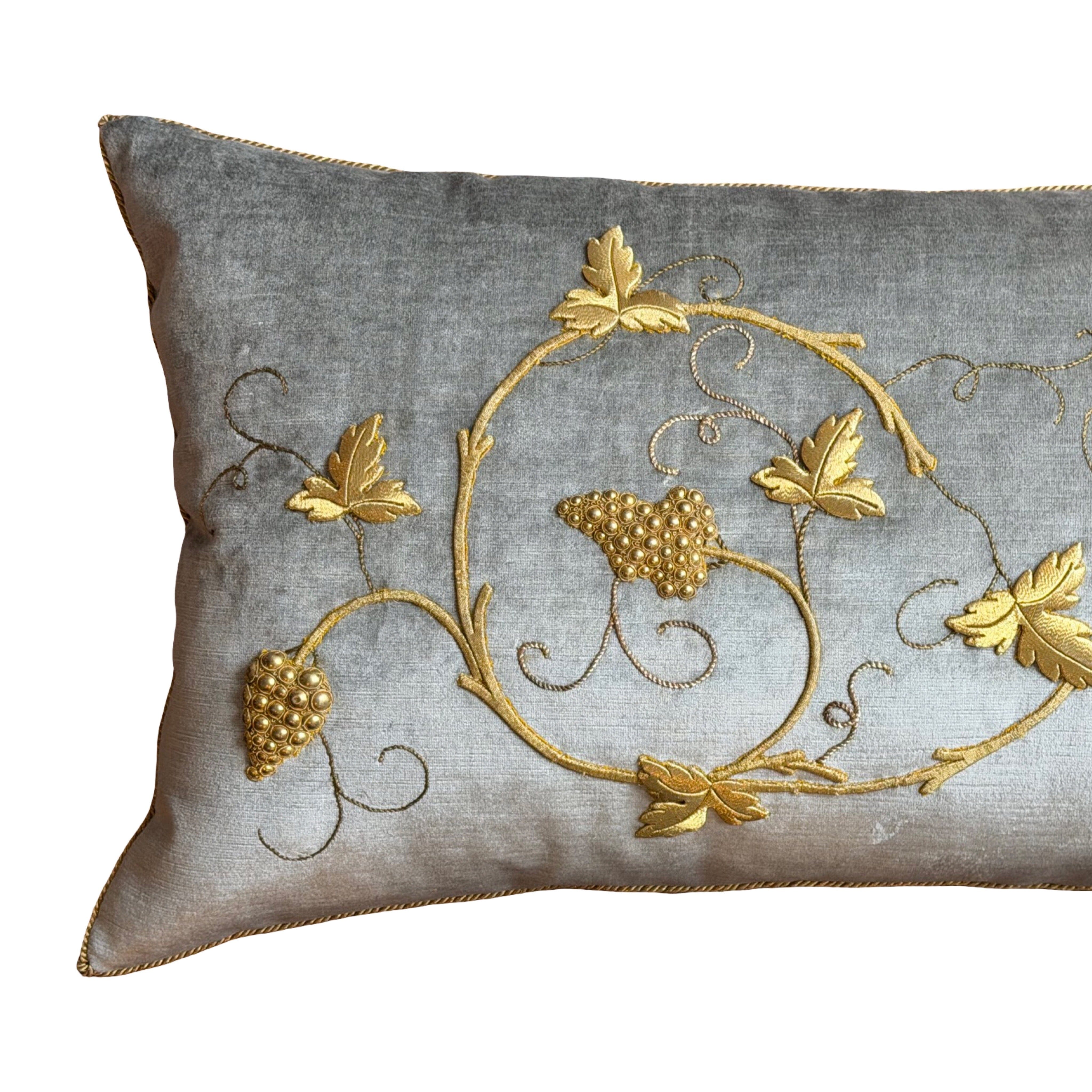 Antique European Raised Gold Metallic Embroidery (#E051325 | 18 x 39.5") New Pillows B. Viz Design 