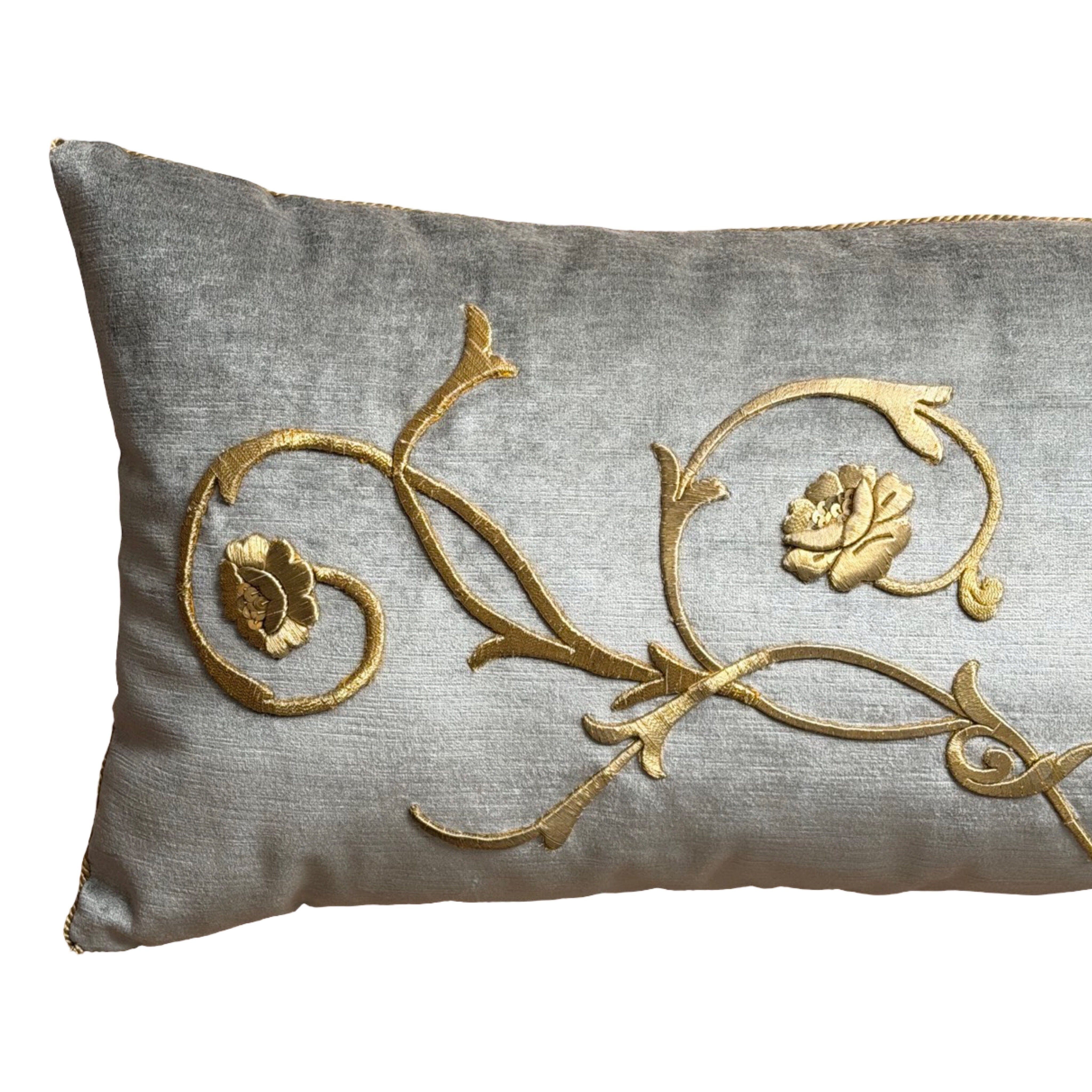 Antique European Raised Gold Metallic Embroidery (#E062125 | 15 x 35") New Pillows B. Viz Design 