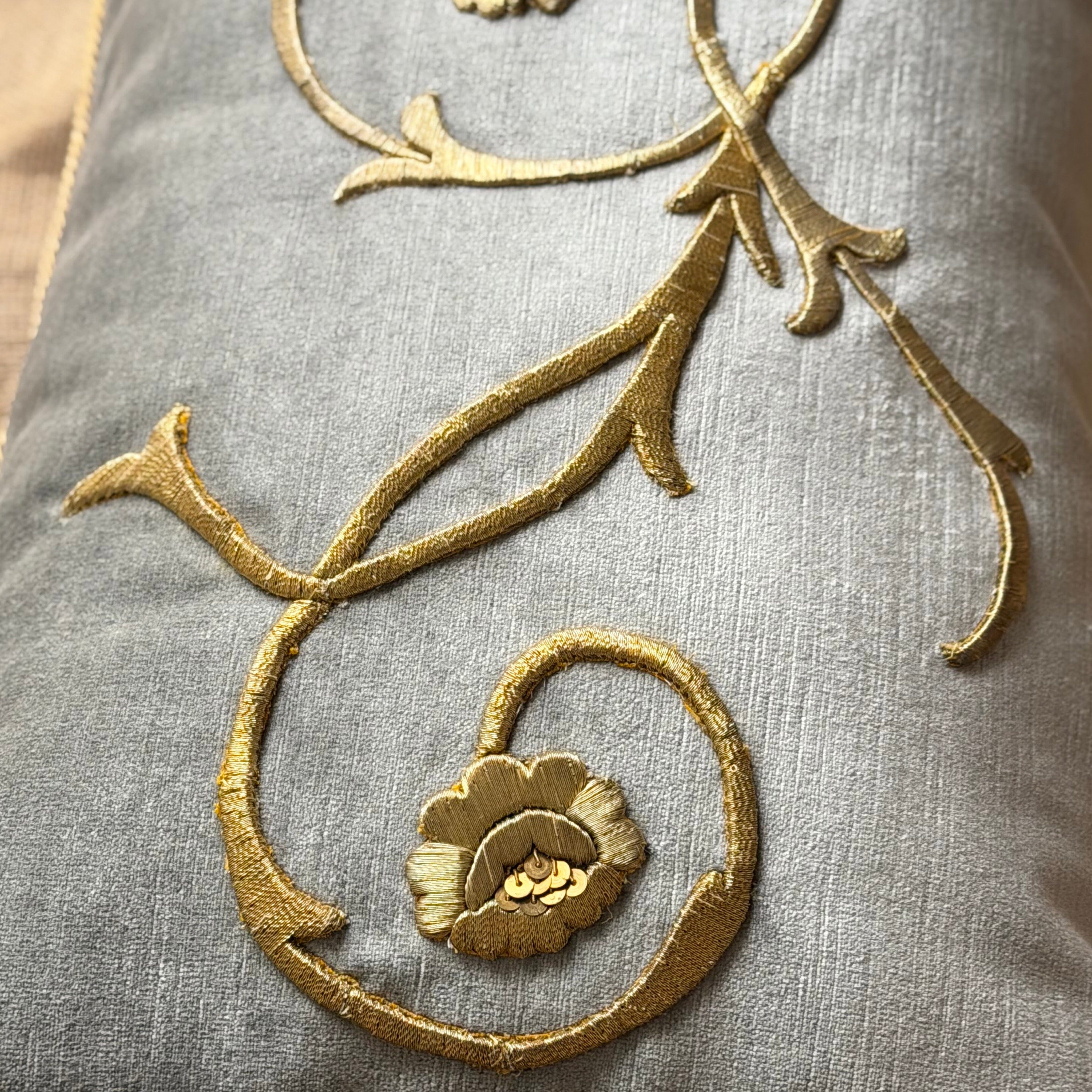 Antique European Raised Gold Metallic Embroidery (#E062125 | 15 x 35") New Pillows B. Viz Design 
