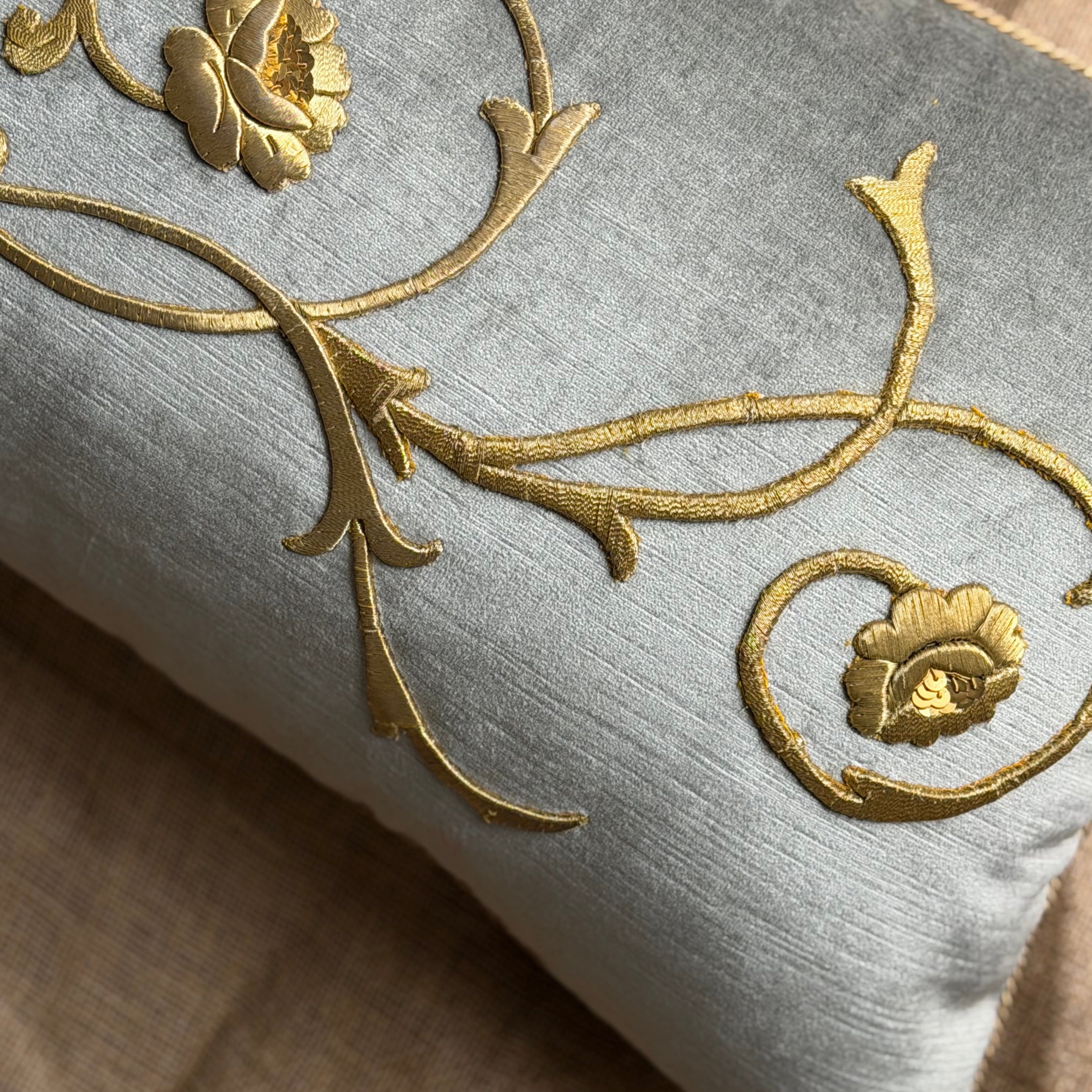 Antique European Raised Gold Metallic Embroidery (#E062125 | 15 x 35") New Pillows B. Viz Design 