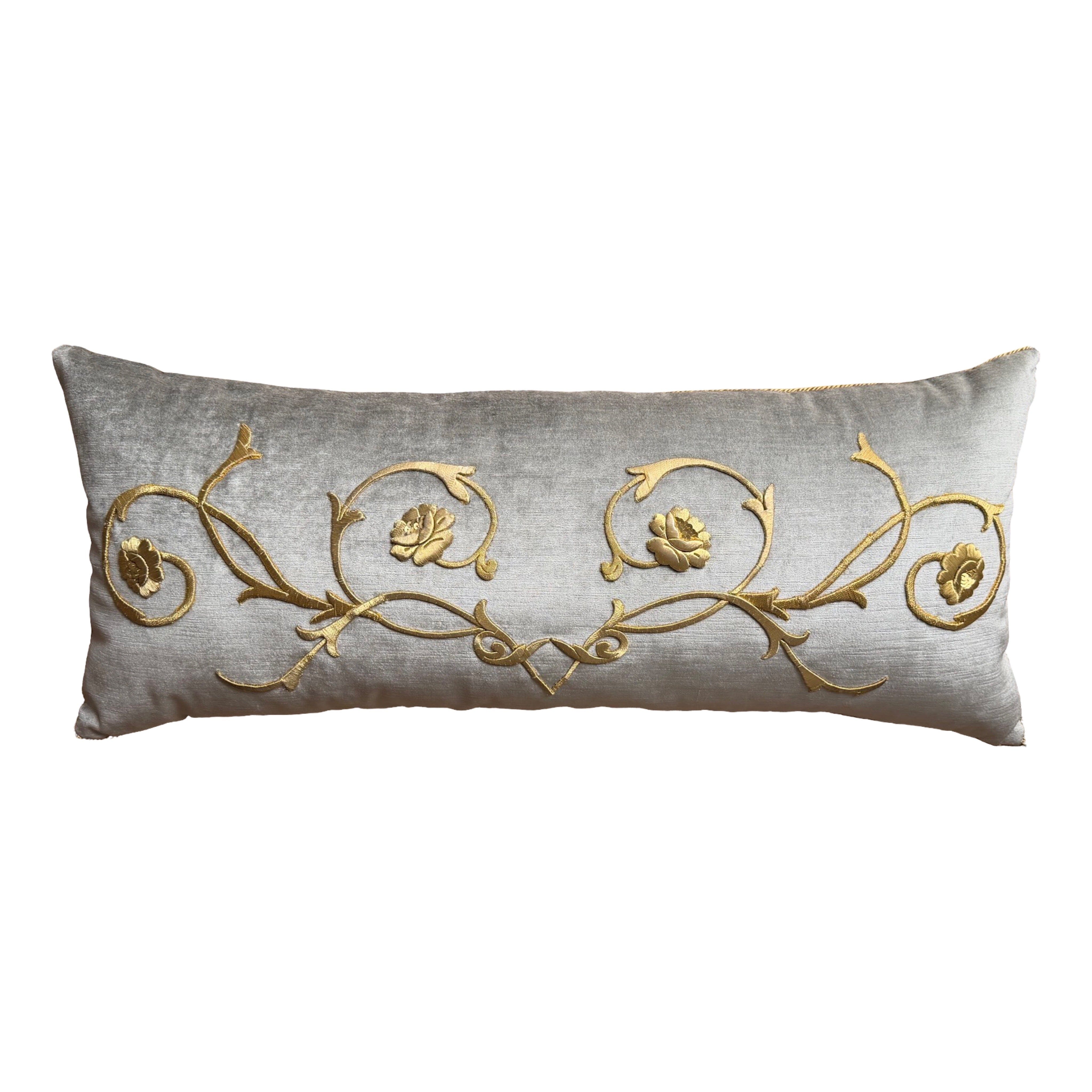 Antique European Raised Gold Metallic Embroidery (#E062125 | 15 x 35") New Pillows B. Viz Design 