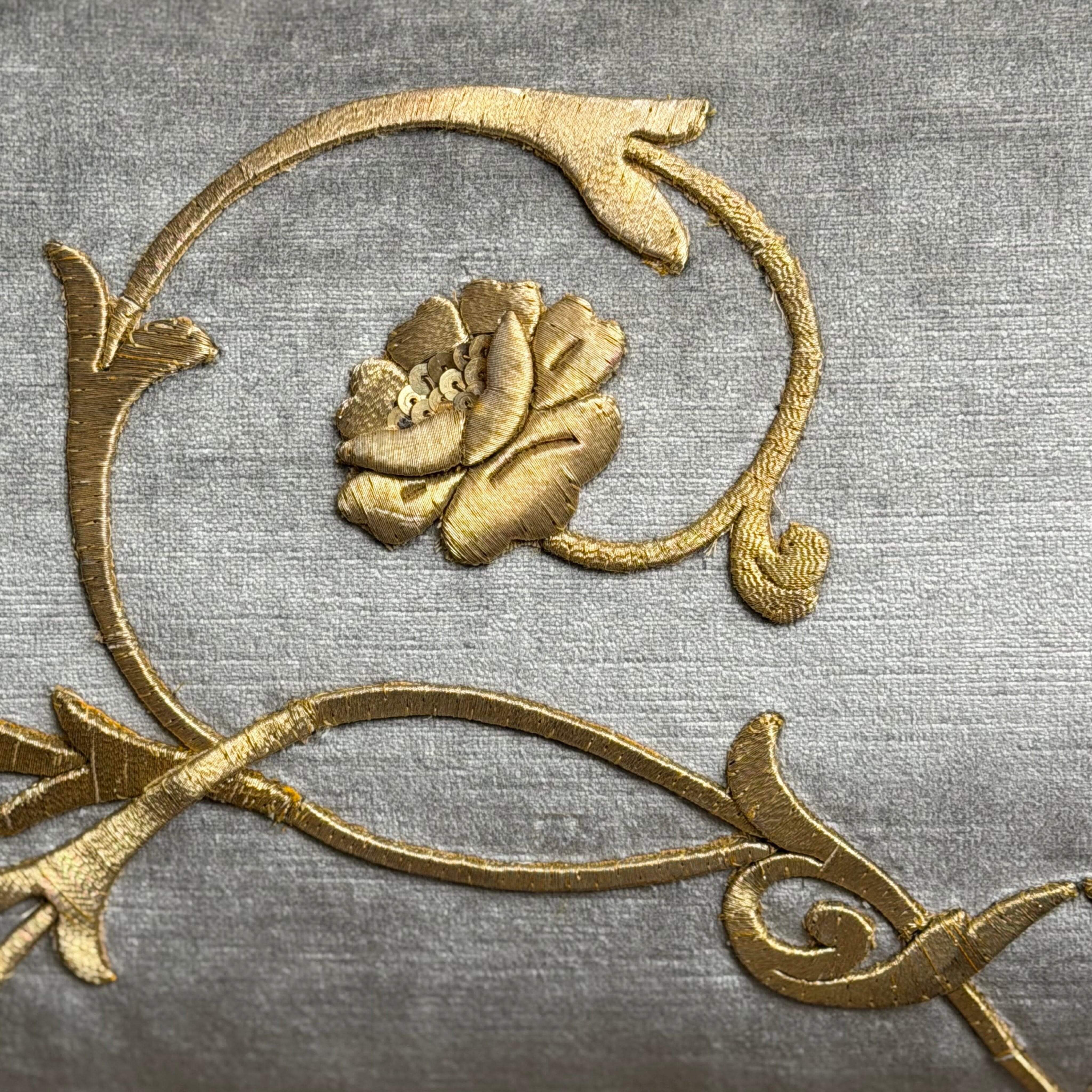 Antique European Raised Gold Metallic Embroidery (#E062125 | 15 x 35") New Pillows B. Viz Design 
