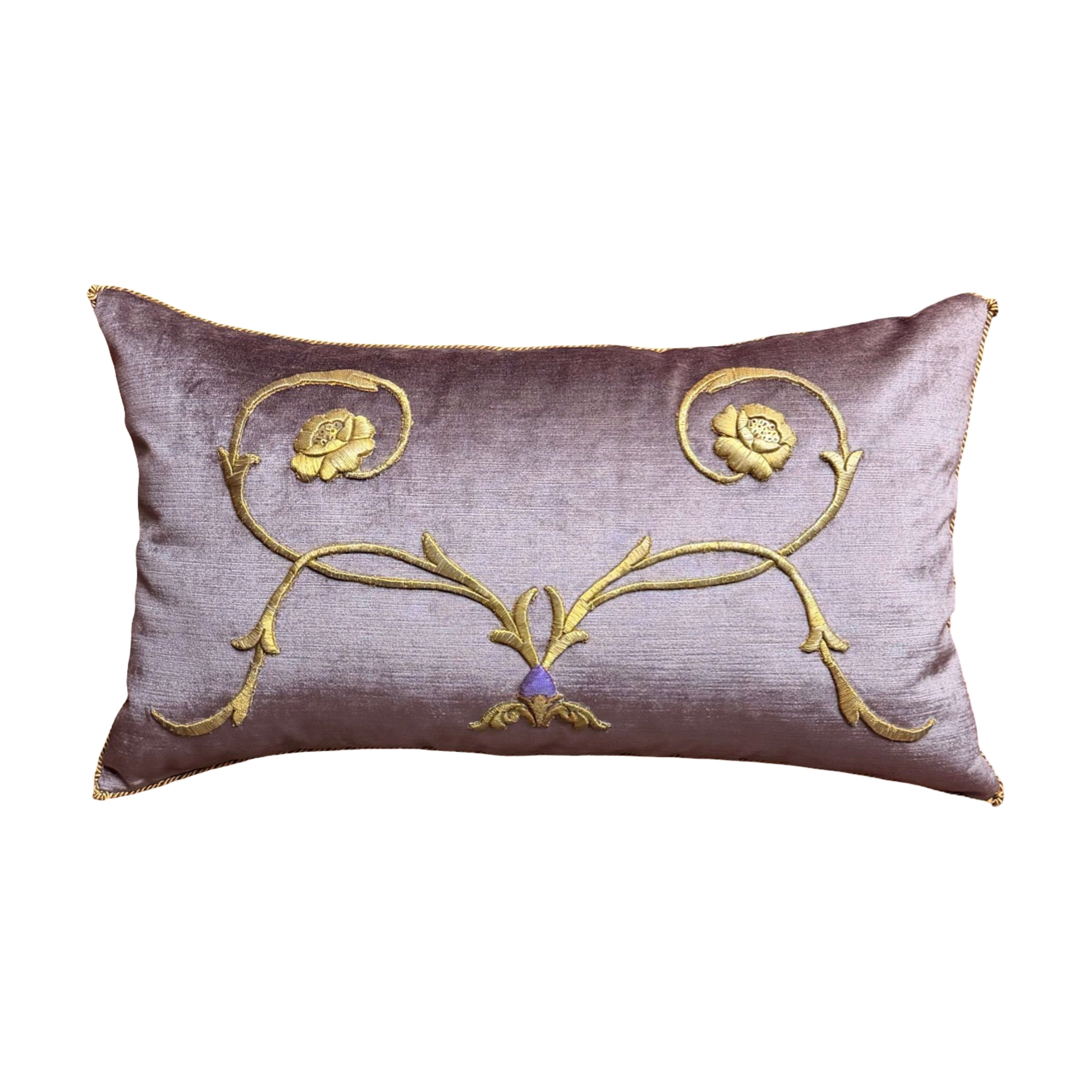 Antique European Raised Gold Metallic Embroidery (#E062325 | 14 x 24") New Pillows B. Viz Design 