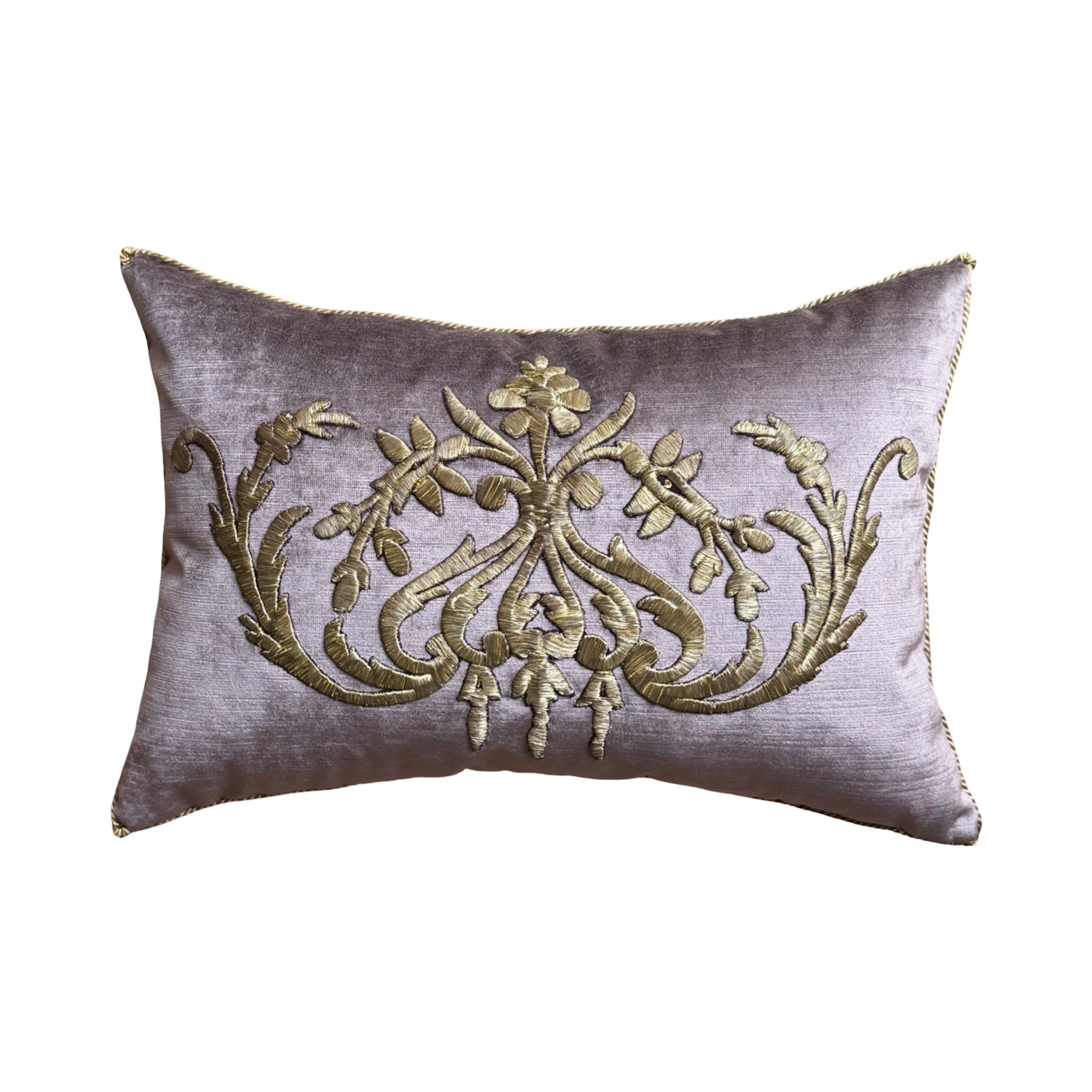 Antique European Raised Gold Metallic Embroidery (#E070725A&B | 13 x 19") New Pillows B. Viz Design 