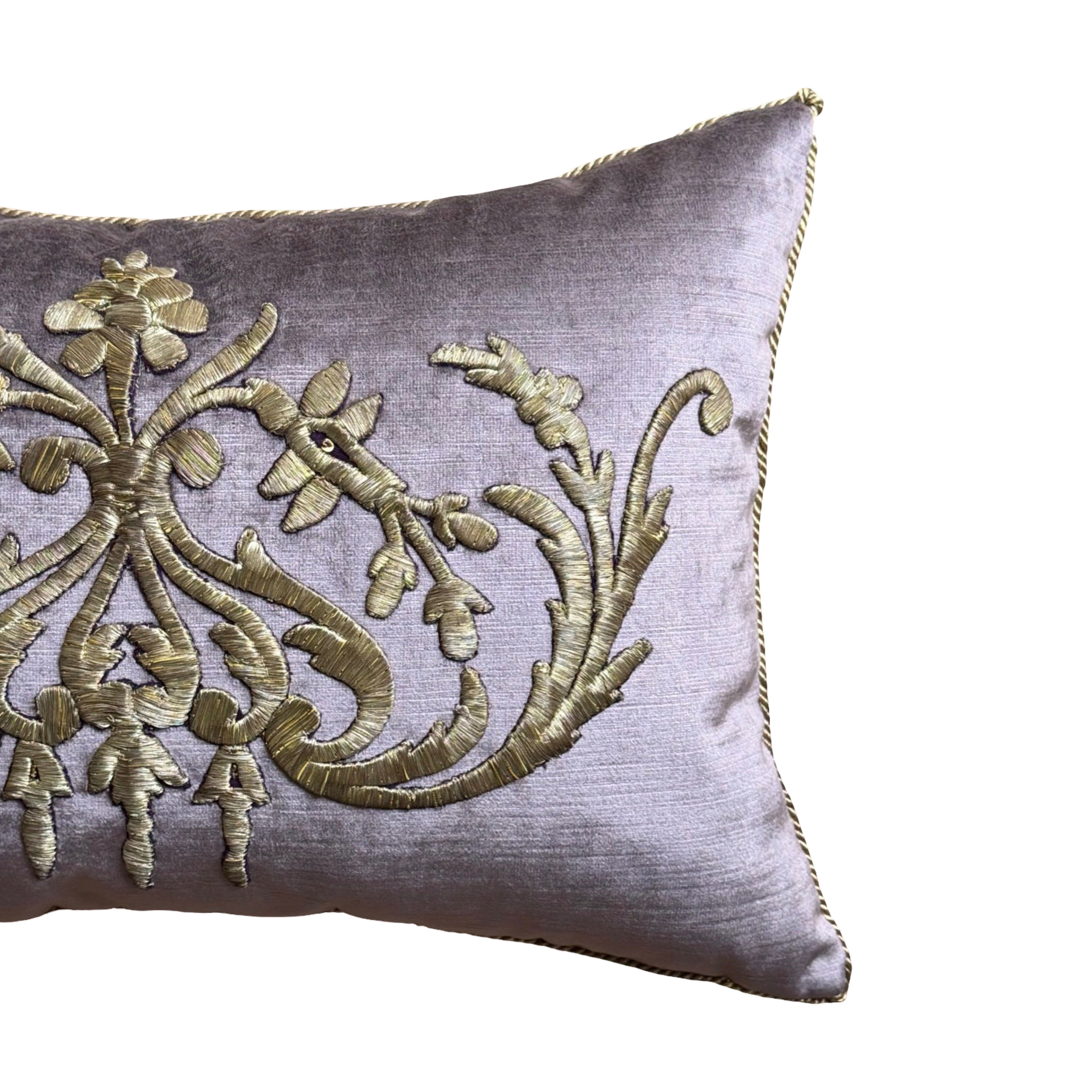 Antique European Raised Gold Metallic Embroidery (#E070725A&B | 13 x 19") New Pillows B. Viz Design 