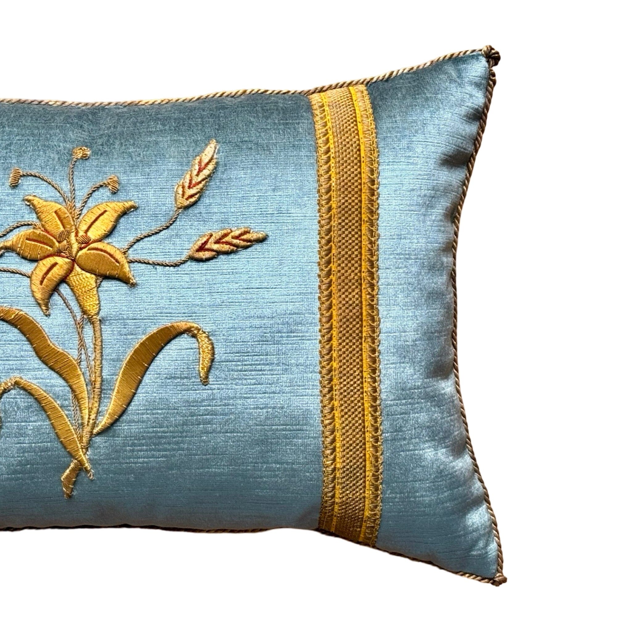 Antique European Raised Gold Metallic Embroidery (#E071224| 12 x 18") Pillow B. Viz Design 