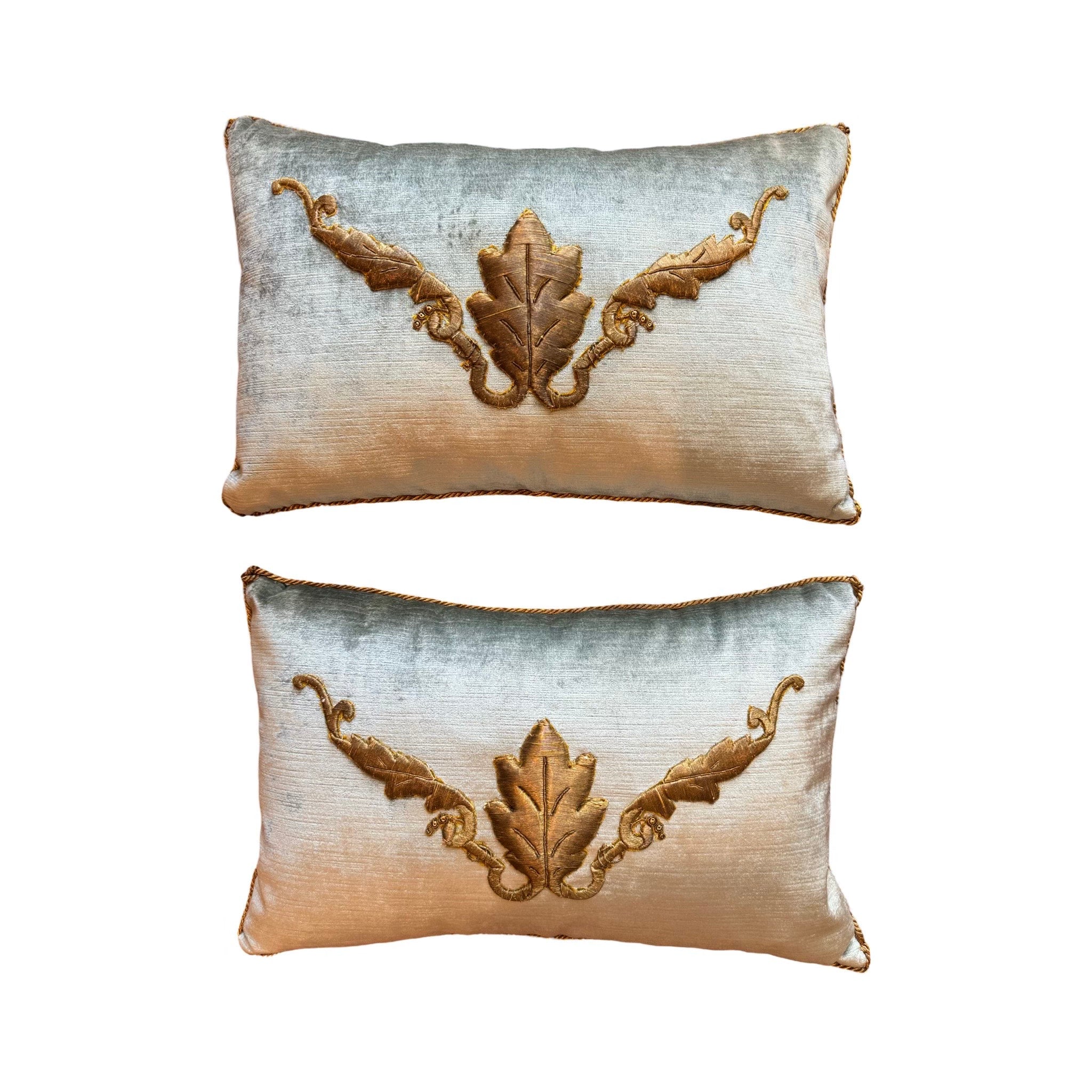 Antique European Raised Gold Metallic Embroidery (#E072424A&B | 11 x 17") Pillow B. Viz Design 