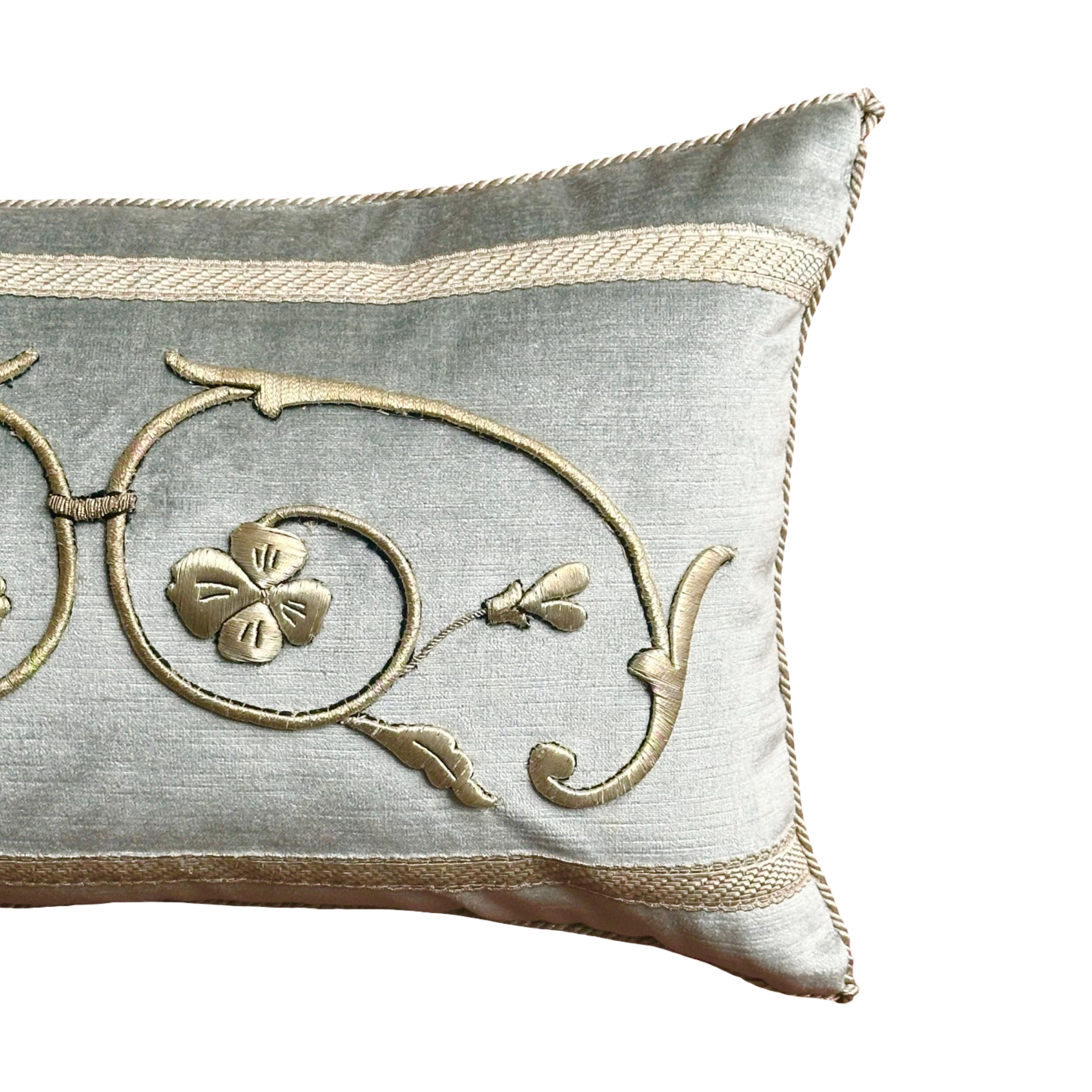 Antique European Raised Silver Embroidery (#E042525 | 12 x19") New Pillows B. Viz Design 