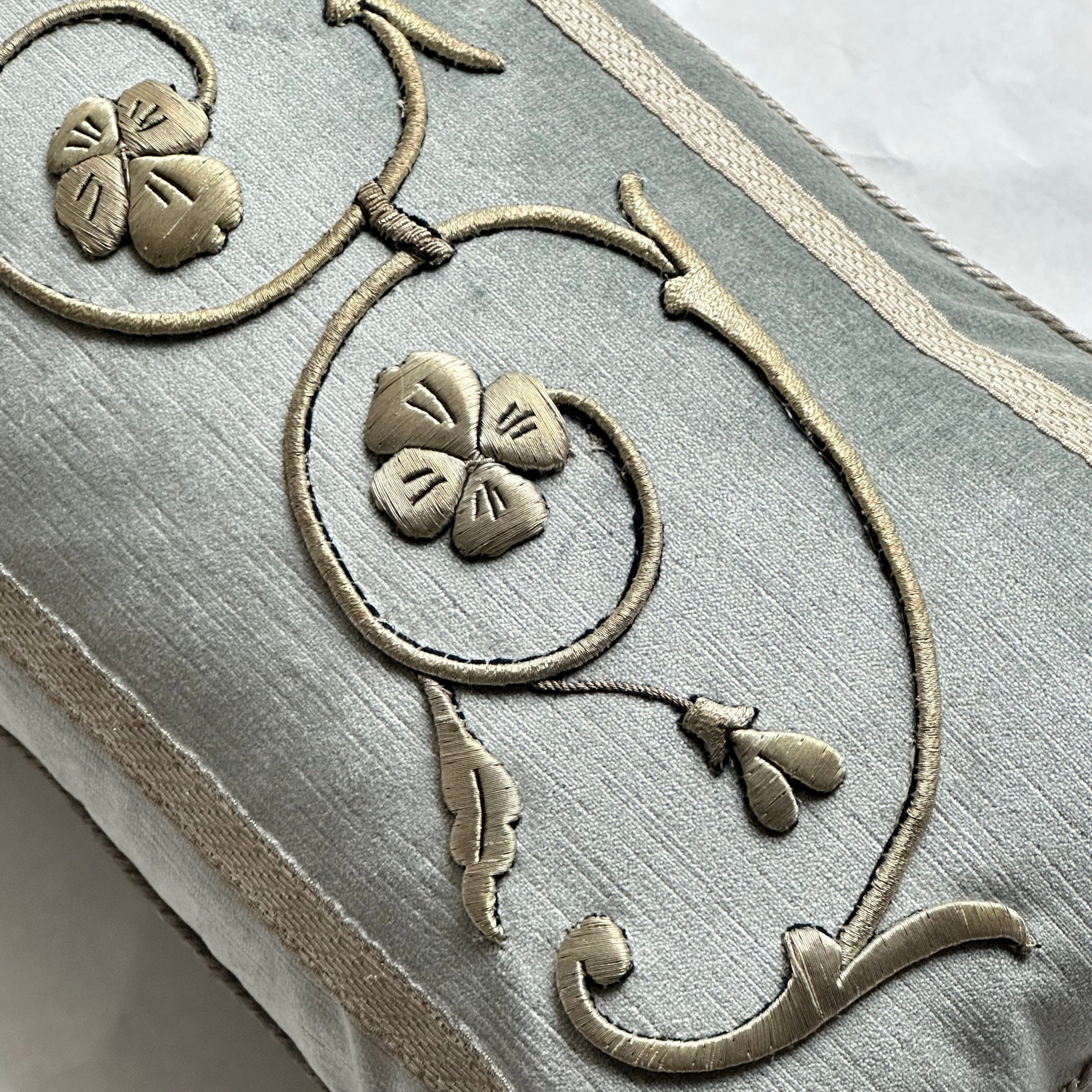Antique European Raised Silver Embroidery (#E042525 | 12 x19") New Pillows B. Viz Design 