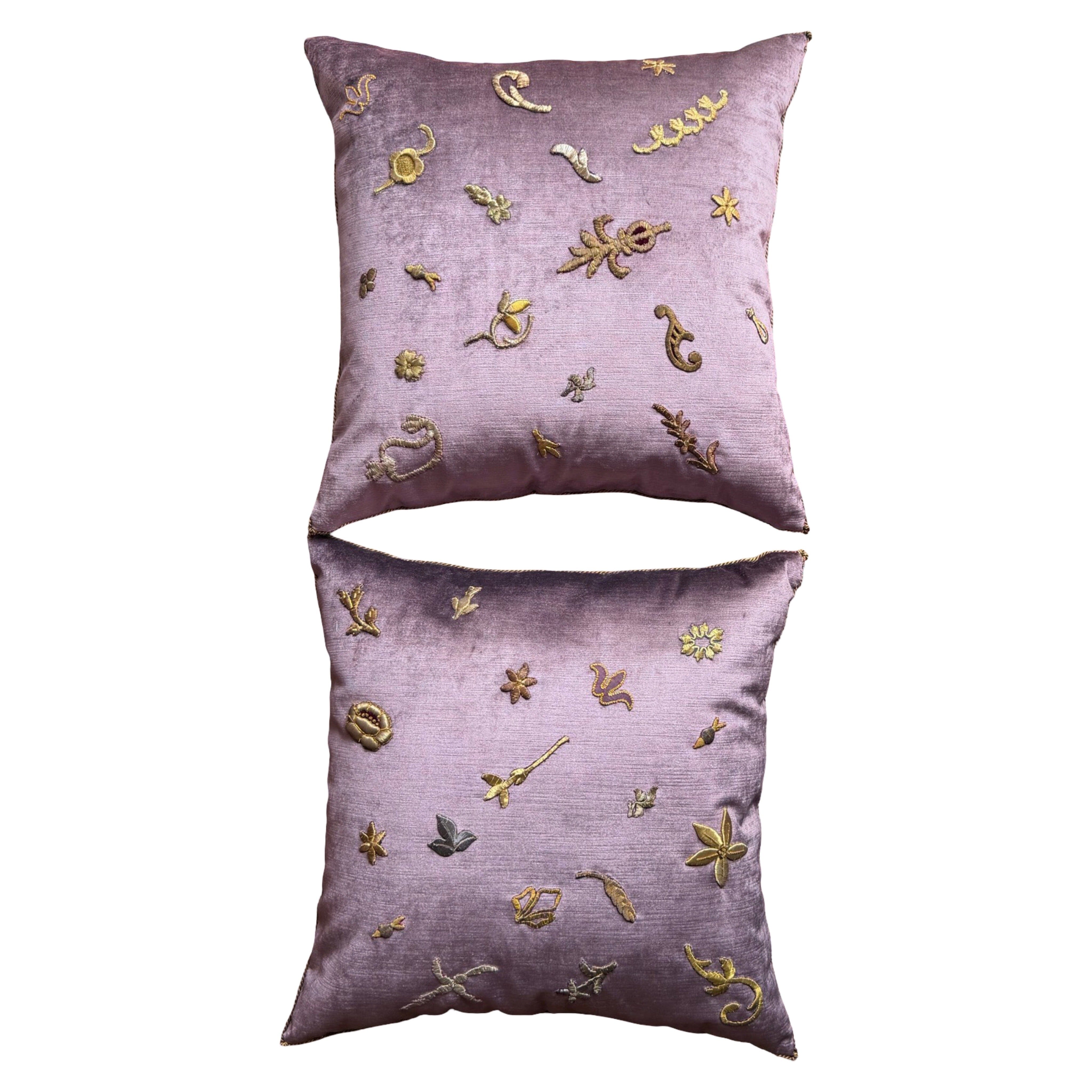 Antique Metallic Embroidery (#E061525A&B | 21 x 21" New Pillows B. Viz Design 
