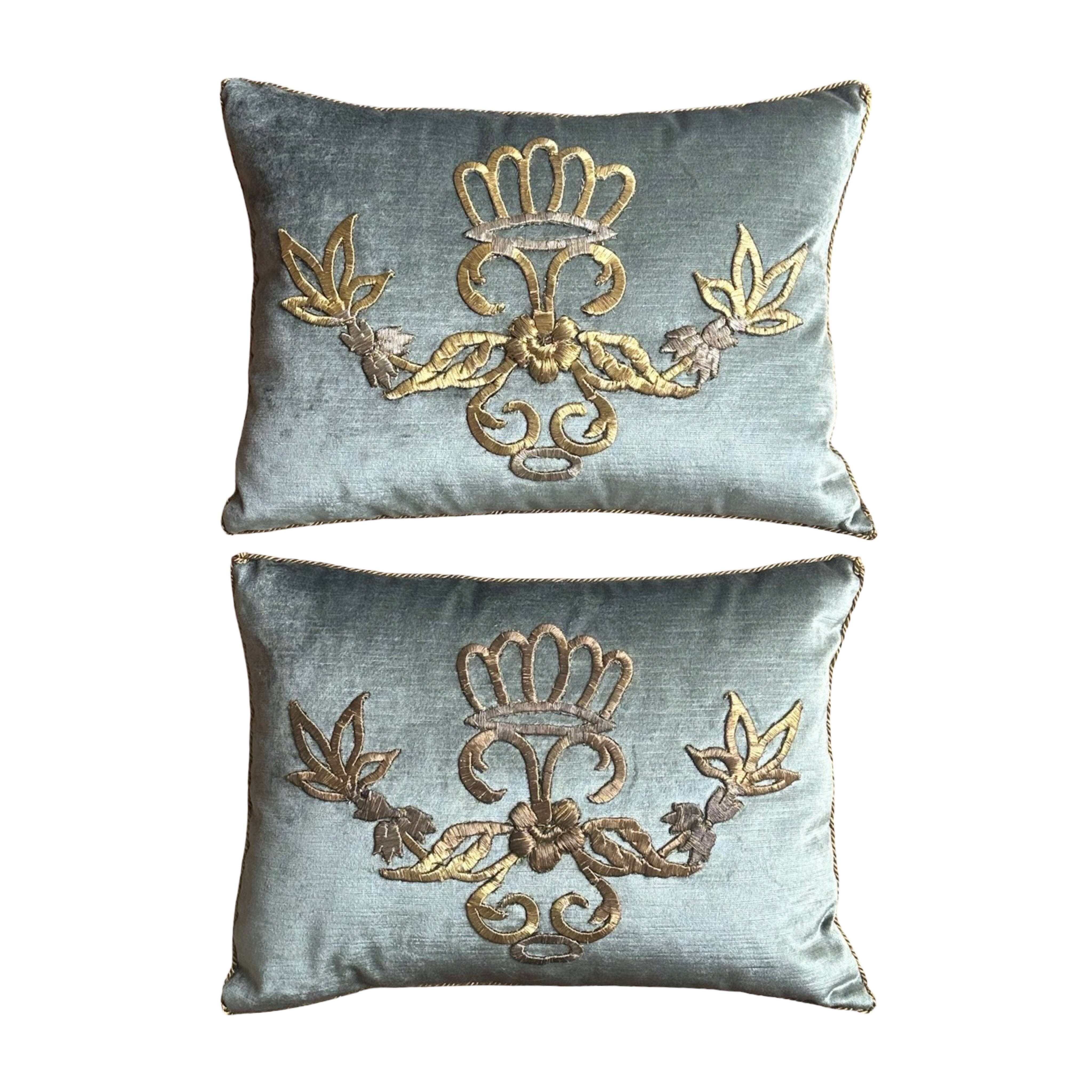 Antique Ottoman Empire Raised Gold and Silver Metallic Embroidery (#E010925 | 14" x 19") New Pillows B. Viz Design 