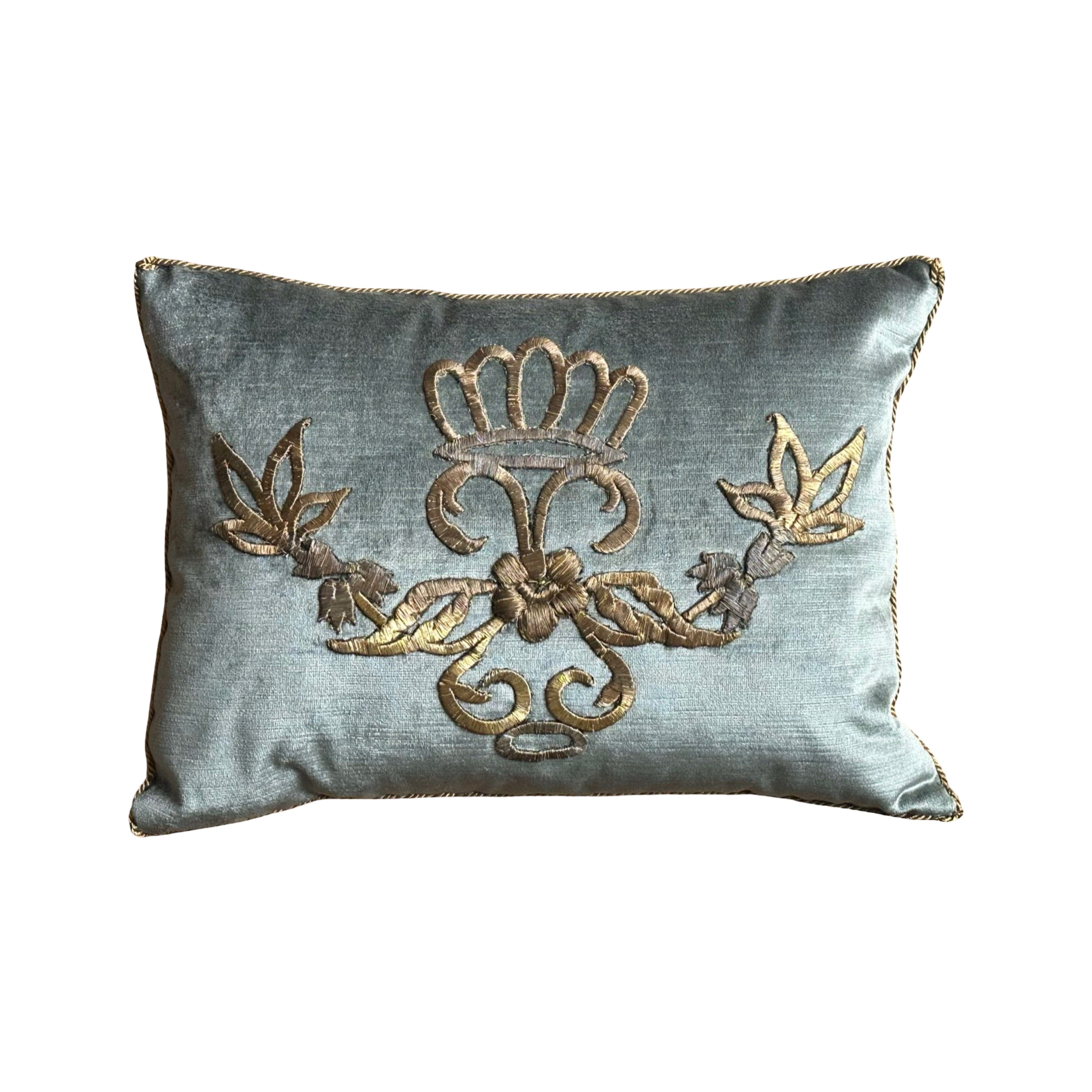 Antique Ottoman Empire Raised Gold and Silver Metallic Embroidery (#E010925 | 14" x 19") New Pillows B. Viz Design 