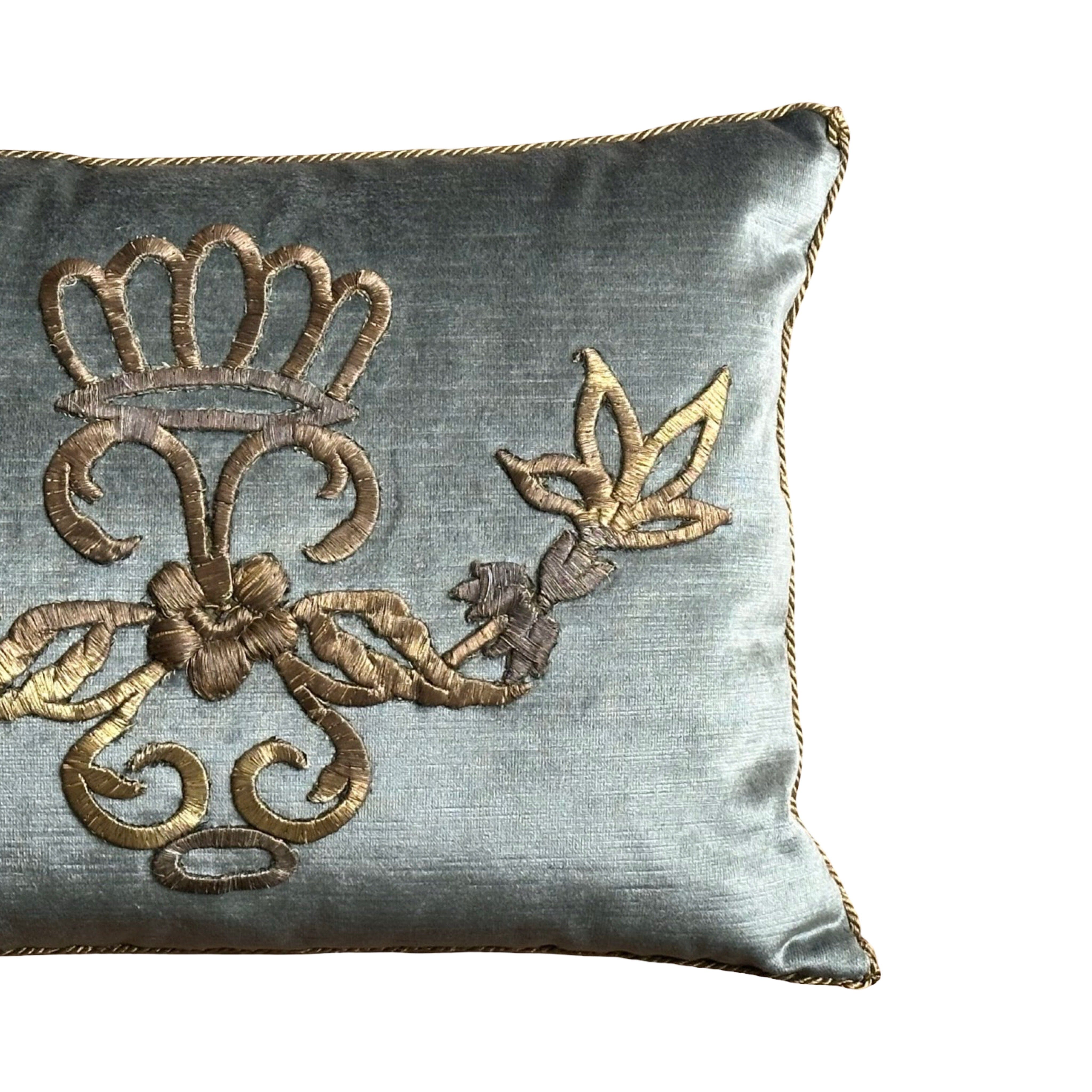 Antique Ottoman Empire Raised Gold and Silver Metallic Embroidery (#E010925 | 14" x 19") New Pillows B. Viz Design 