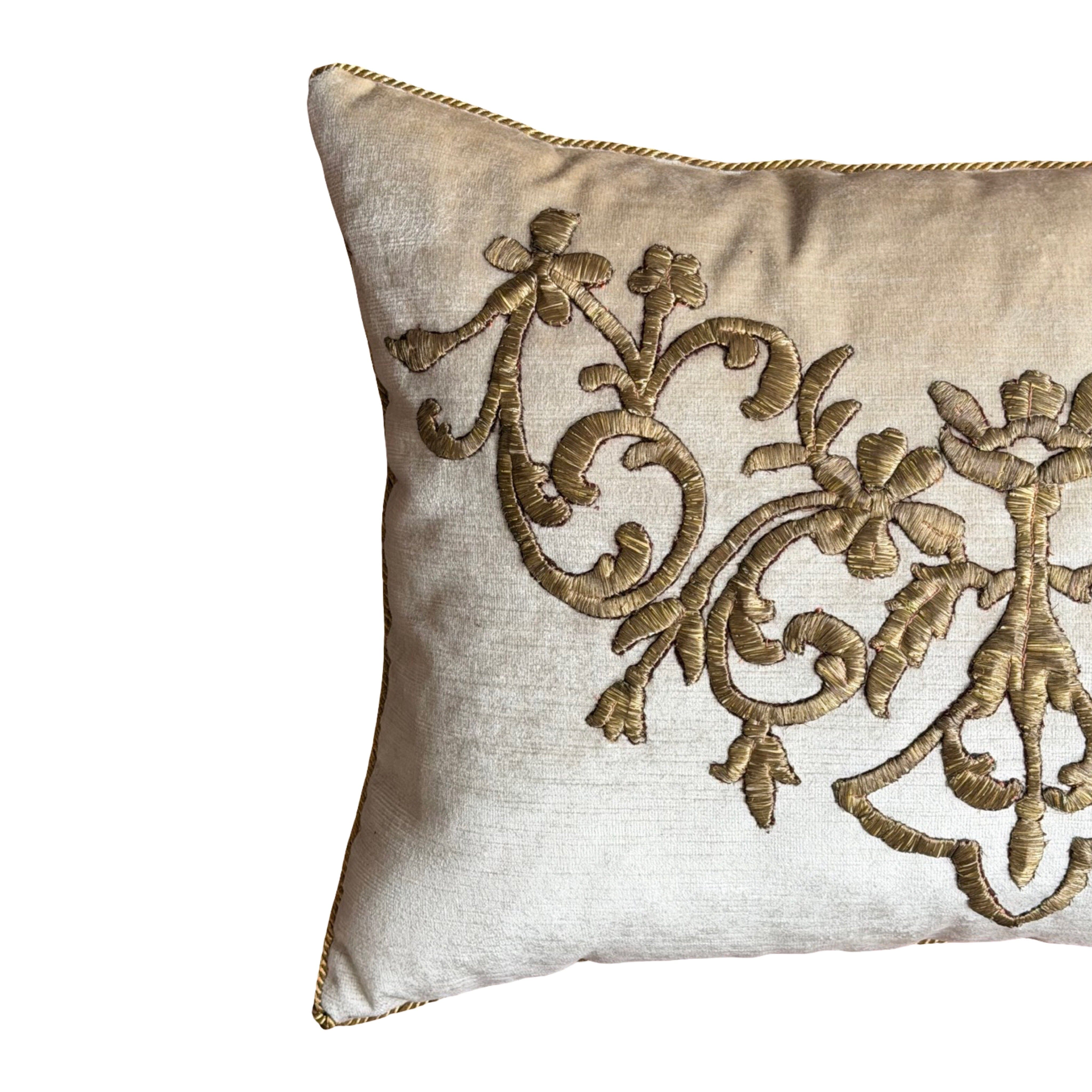 Antique Ottoman Empire Raised Gold Embroidery (#E010226 | 15" x 21") New Pillows B. Viz Design 