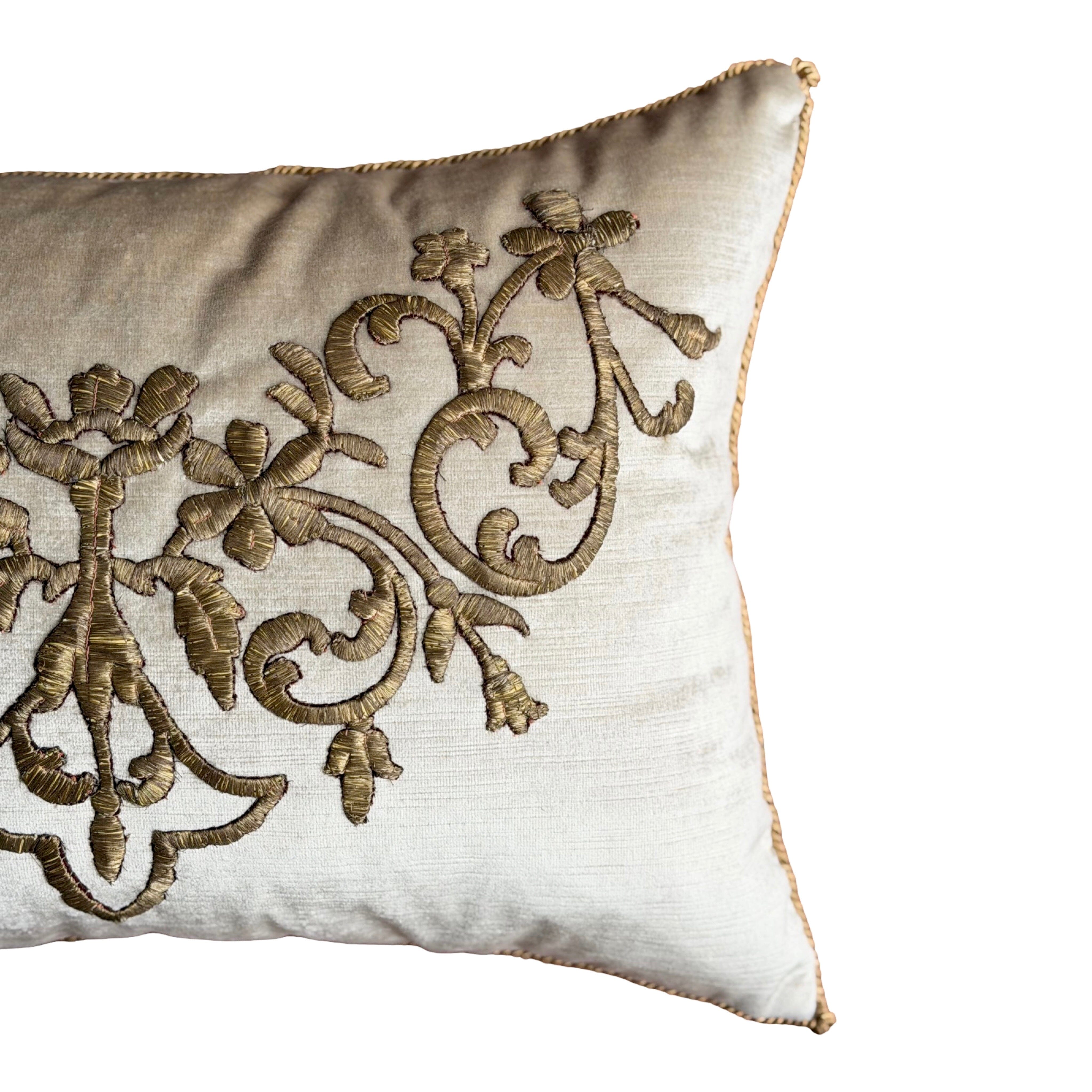 Antique Ottoman Empire Raised Gold Embroidery (#E010226 | 15" x 21") New Pillows B. Viz Design 
