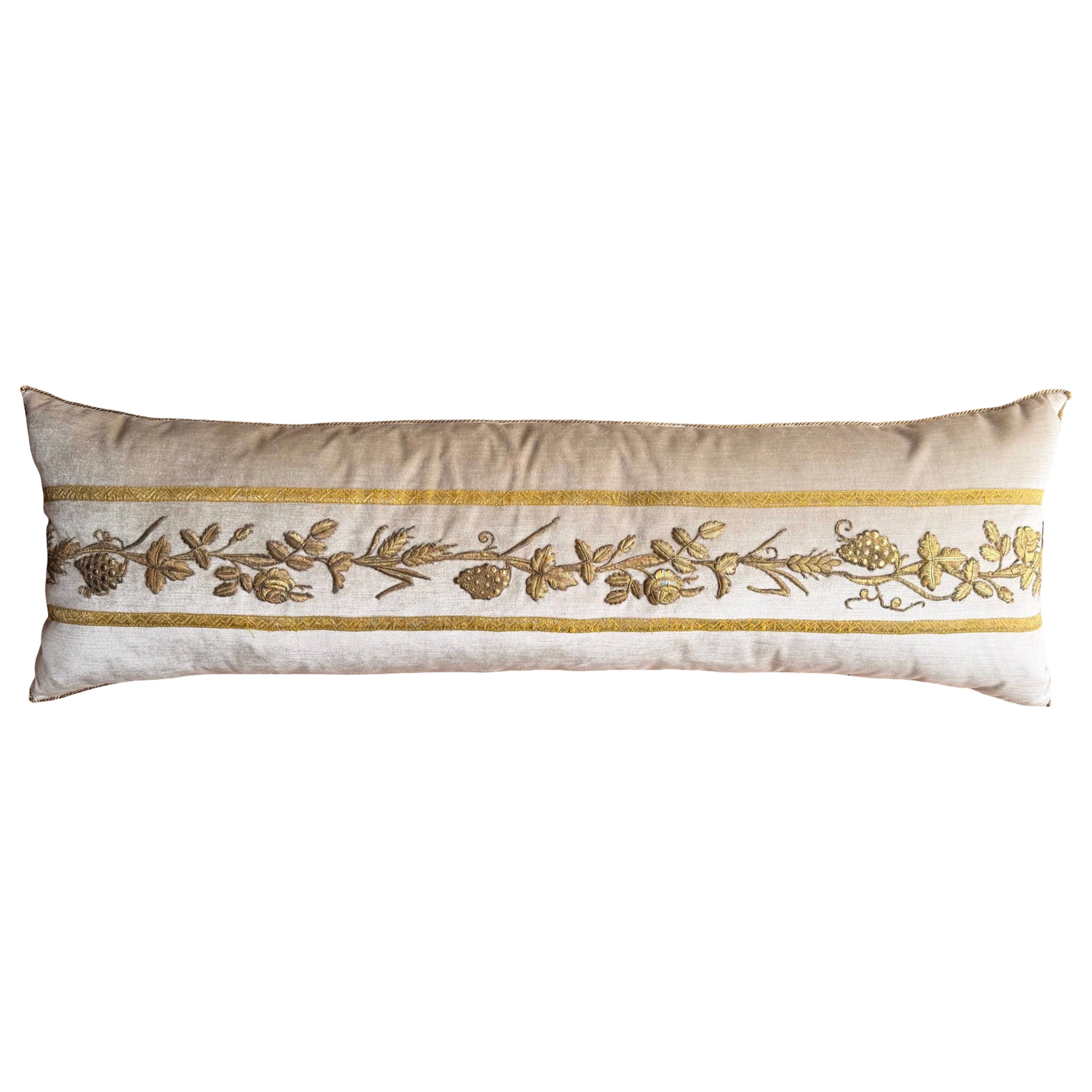 Antique Ottoman Empire Raised Gold Embroidery (#E013026 | 14 x43.5") New Pillows B. Viz Design 