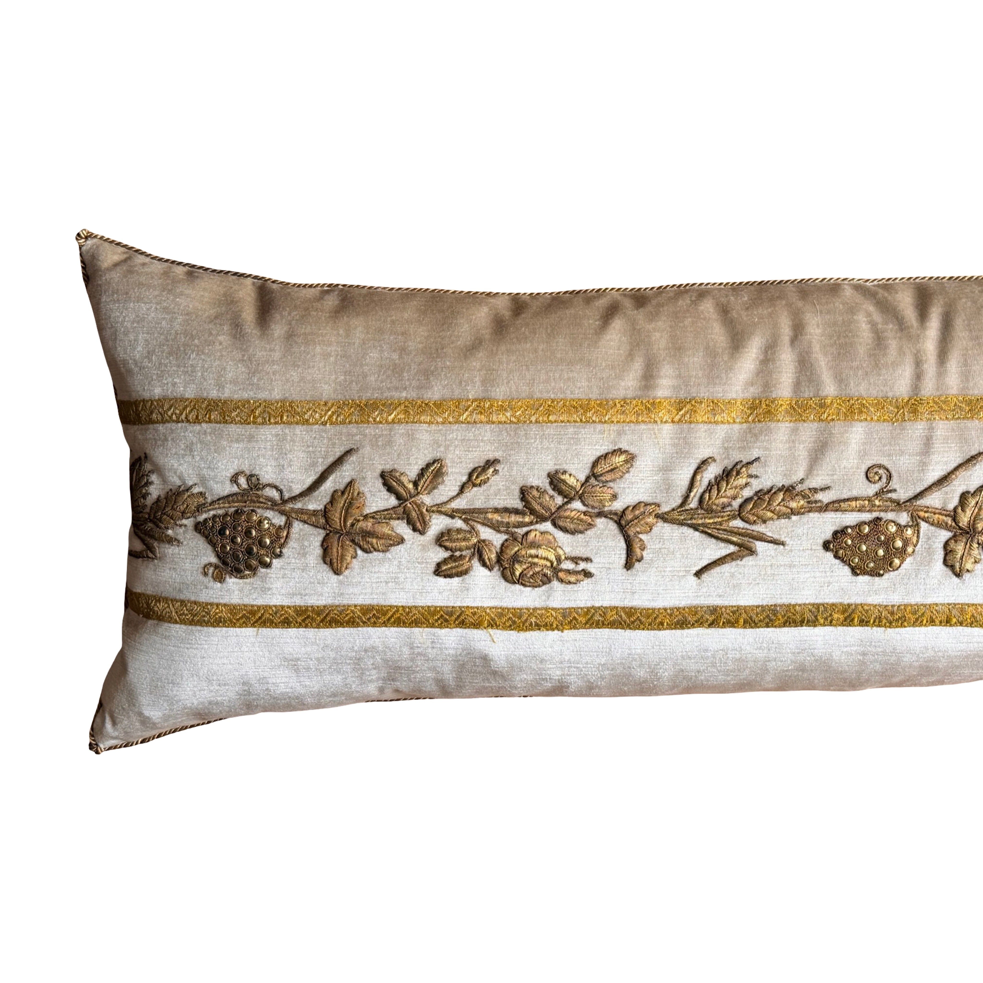Antique Ottoman Empire Raised Gold Embroidery (#E013026 | 14 x43.5") New Pillows B. Viz Design 