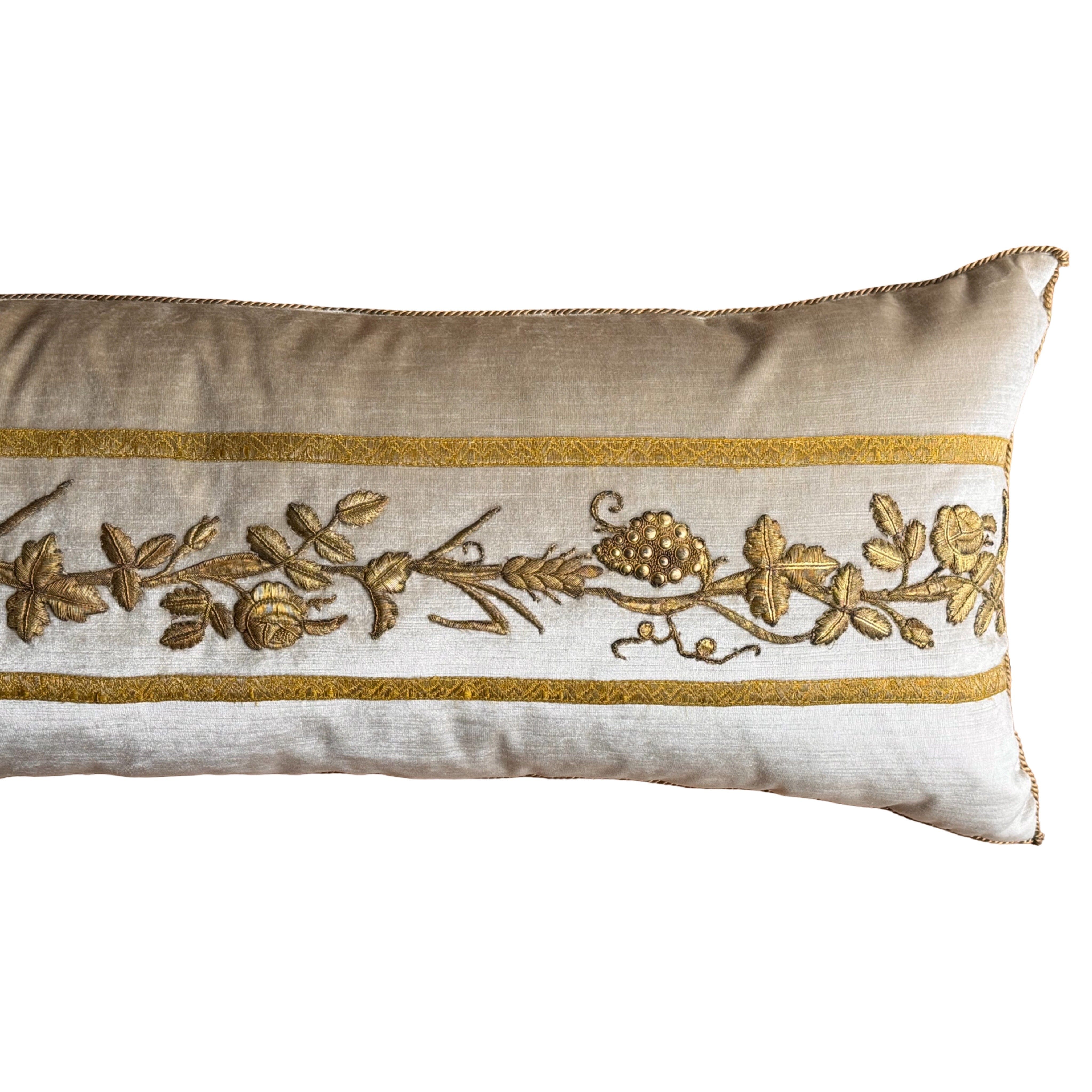 Antique Ottoman Empire Raised Gold Embroidery (#E013026 | 14 x43.5") New Pillows B. Viz Design 