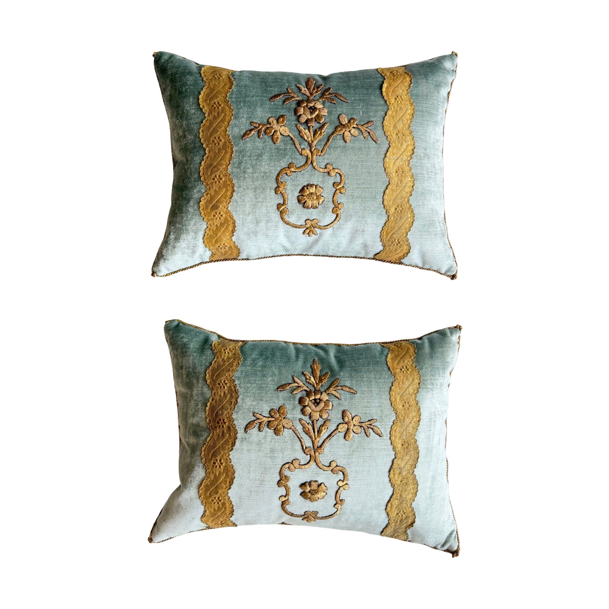 Antique Ottoman Empire Raised Gold Embroidery (#E041626A&B | 14 x 19") New Pillows B. Viz Design 