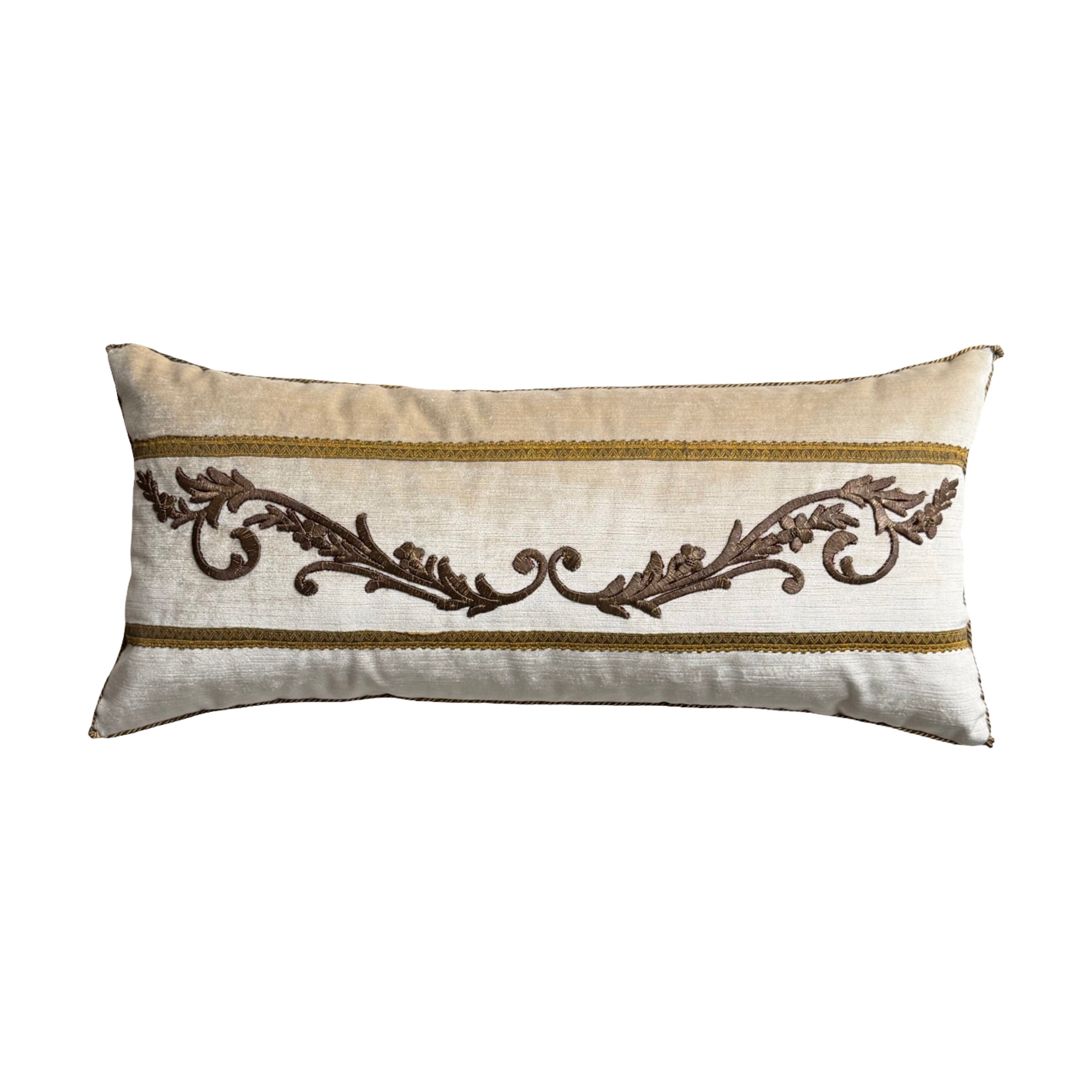Antique Ottoman Empire Raised Gold Embroidery (#E042725A&B | 12 x 26") New Pillows B. Viz Design 