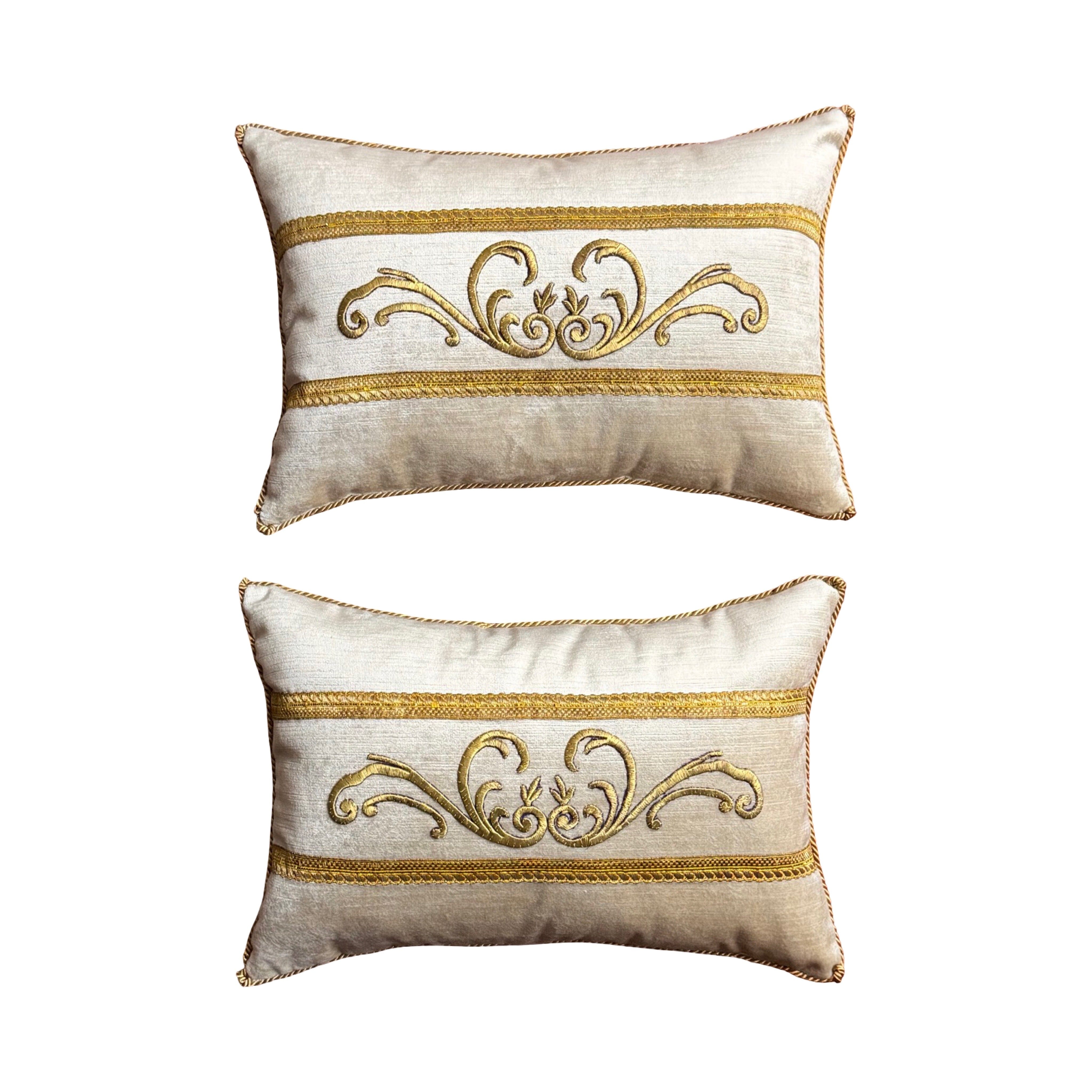 Antique Ottoman Empire Raised Gold Embroidery (#E042825A&B | 10.5" x 15.5") New Pillows B. Viz Design 