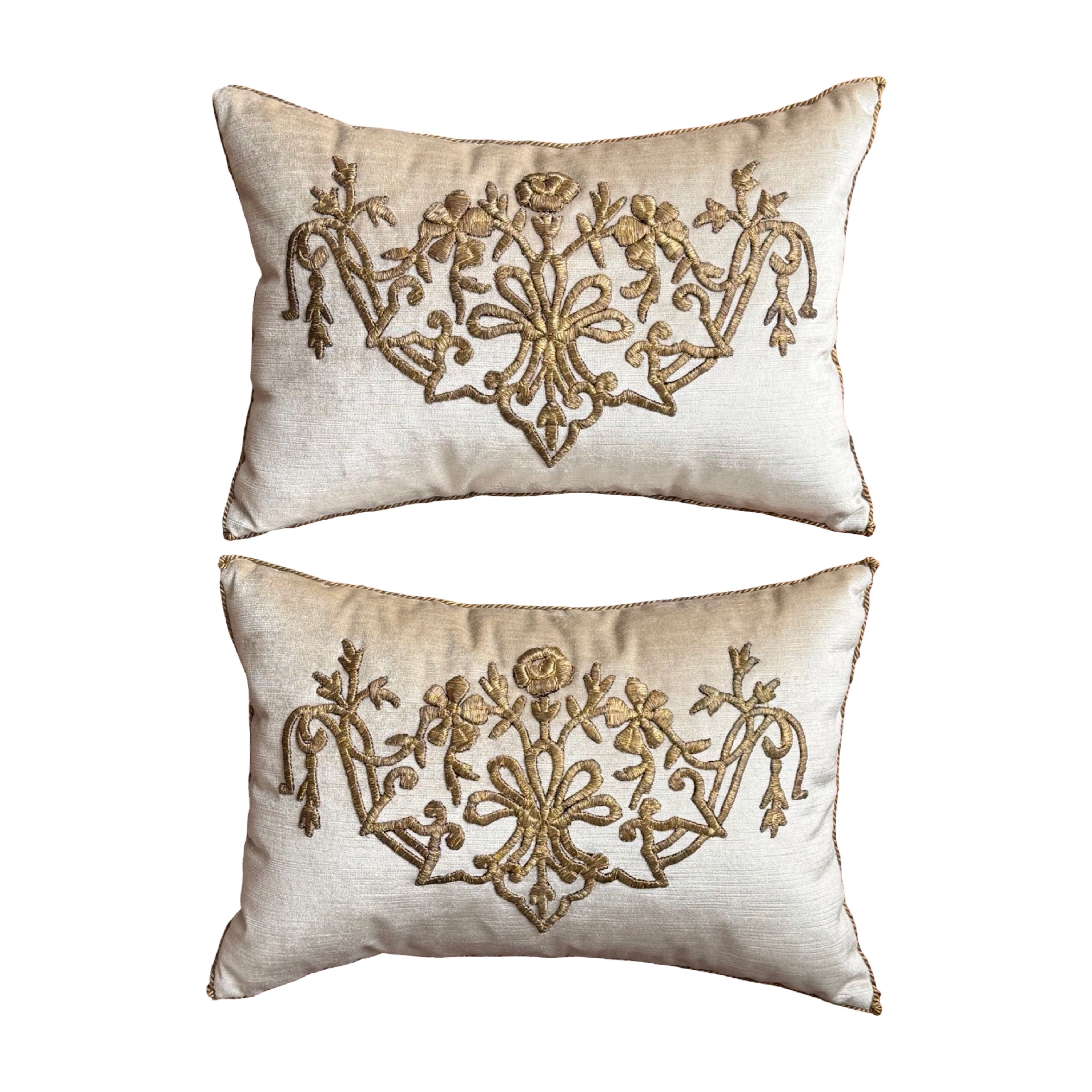 Antique Ottoman Empire Raised Gold Embroidery (#E062225A&B | 13" x 19") New Pillows B. Viz Design 