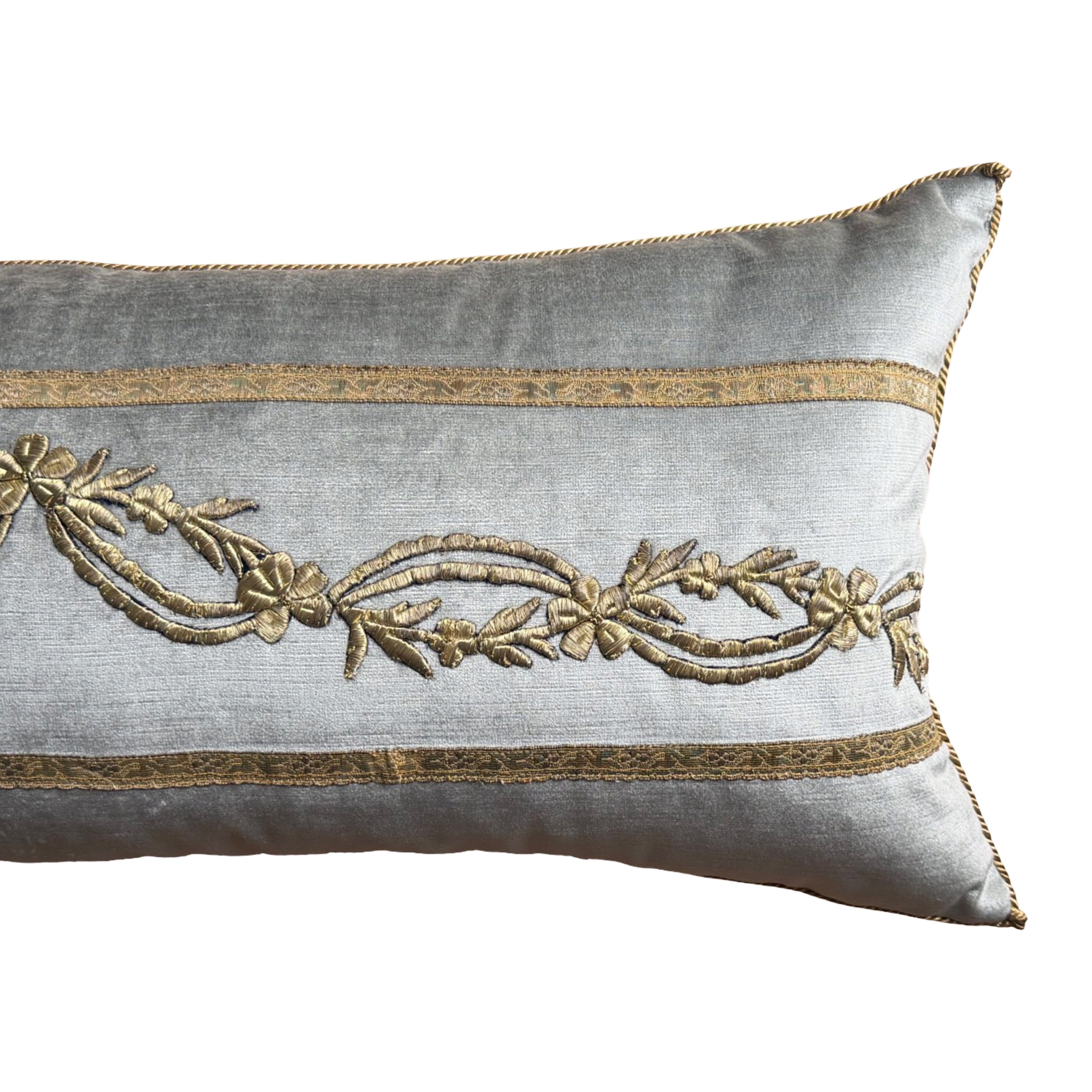 Antique Ottoman Empire Raised Gold Embroidery (#E080225 | 14 x 31") New Pillows B. Viz Design 