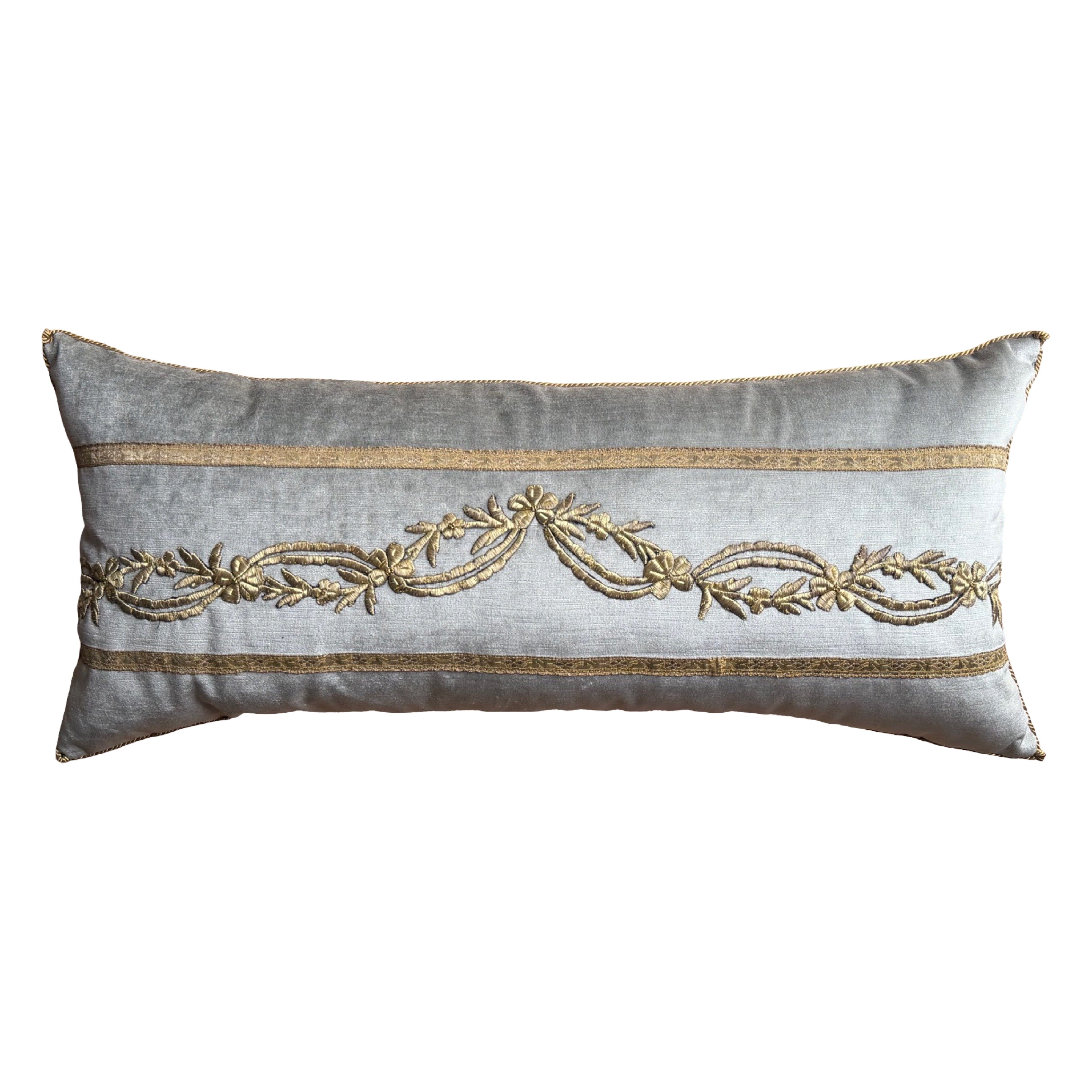 Antique Ottoman Empire Raised Gold Embroidery (#E080225 | 14 x 31") New Pillows B. Viz Design 