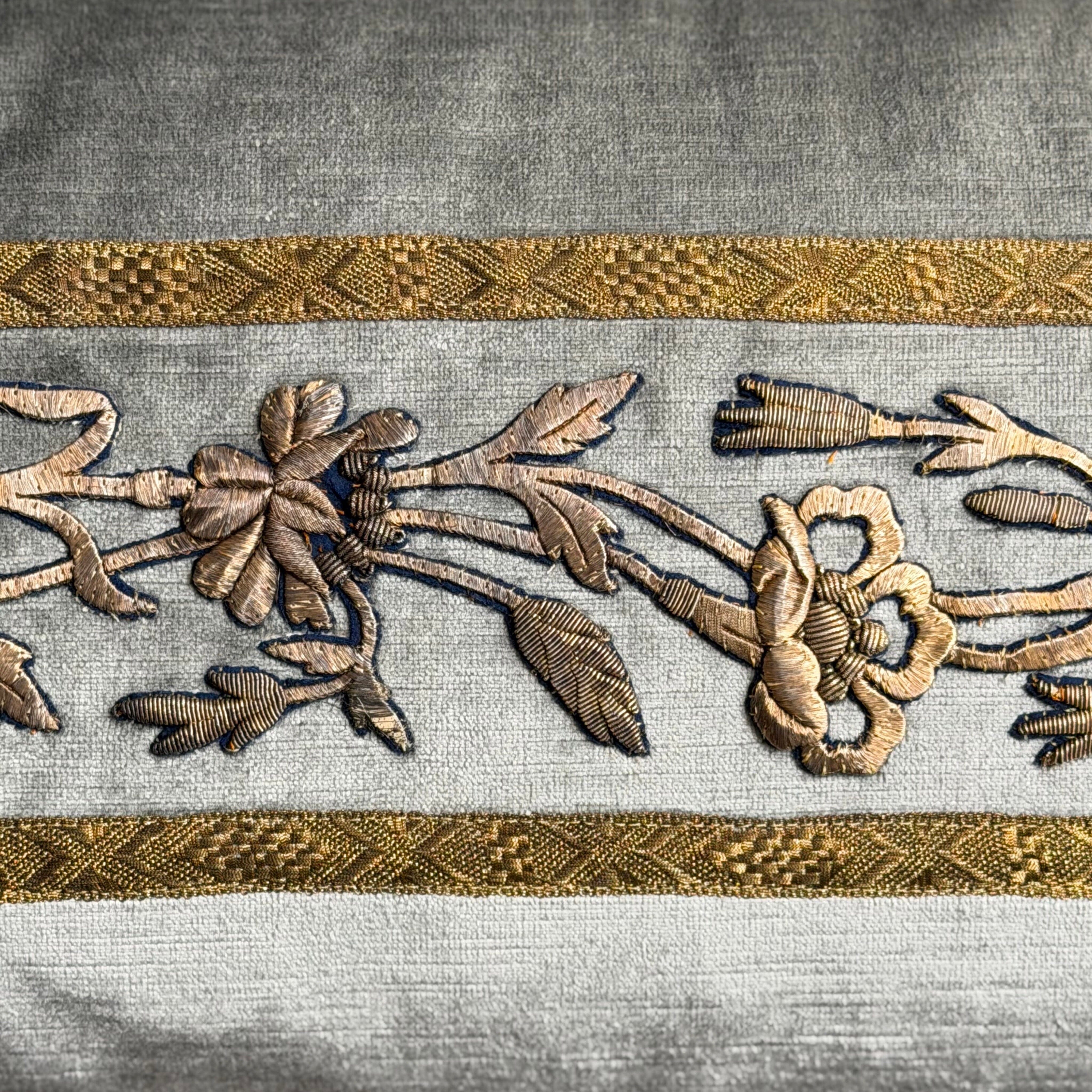 Antique Ottoman Empire Raised Gold Embroidery (#E090124 | 14 x43.5") New Pillows B. Viz Design 