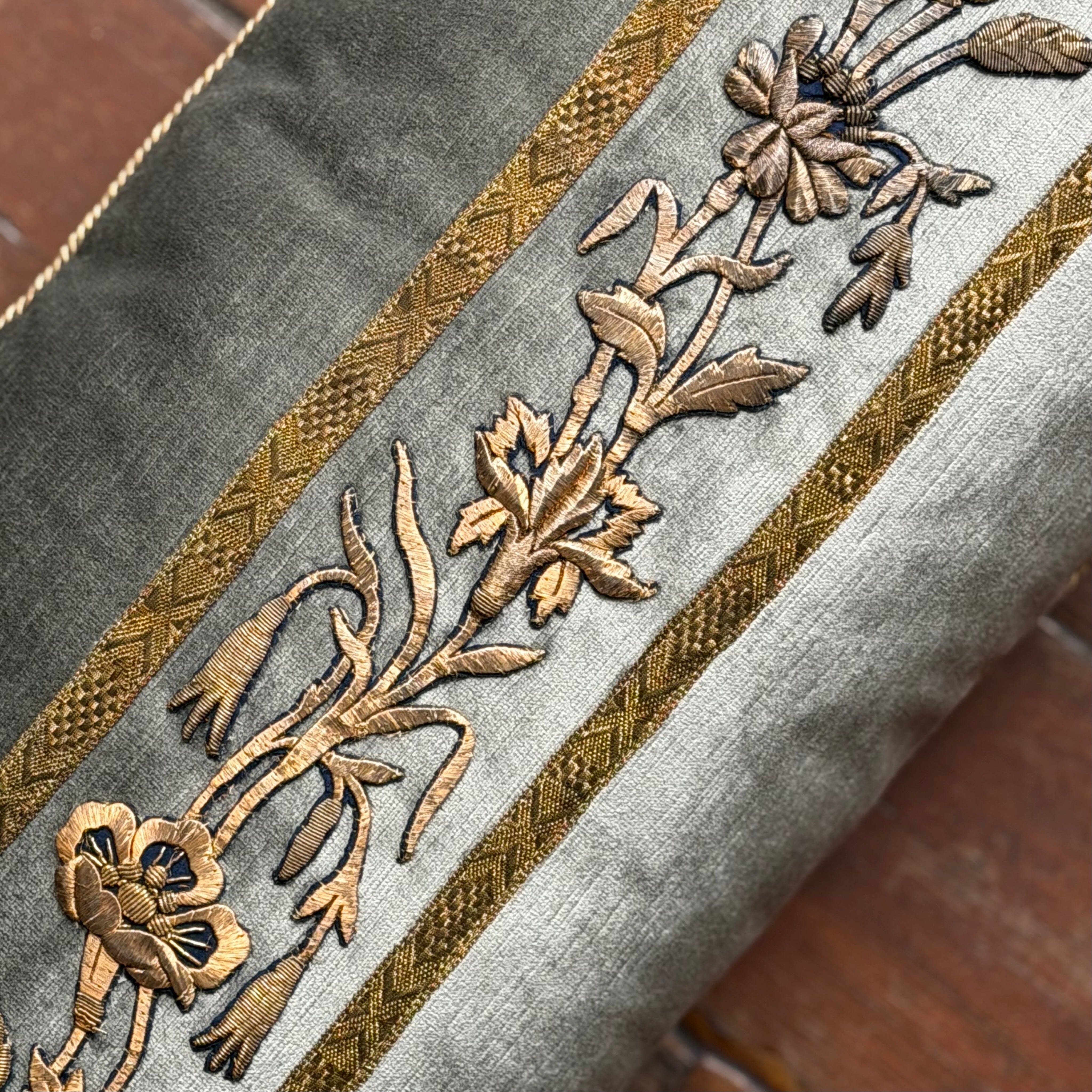 Antique Ottoman Empire Raised Gold Embroidery (#E090124 | 14 x43.5") New Pillows B. Viz Design 