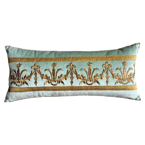 Antique Ottoman Empire Raised Gold Embroidery (#E130523 | 13 1/4 x 29 1/2") New Pillows B. Viz Design 
