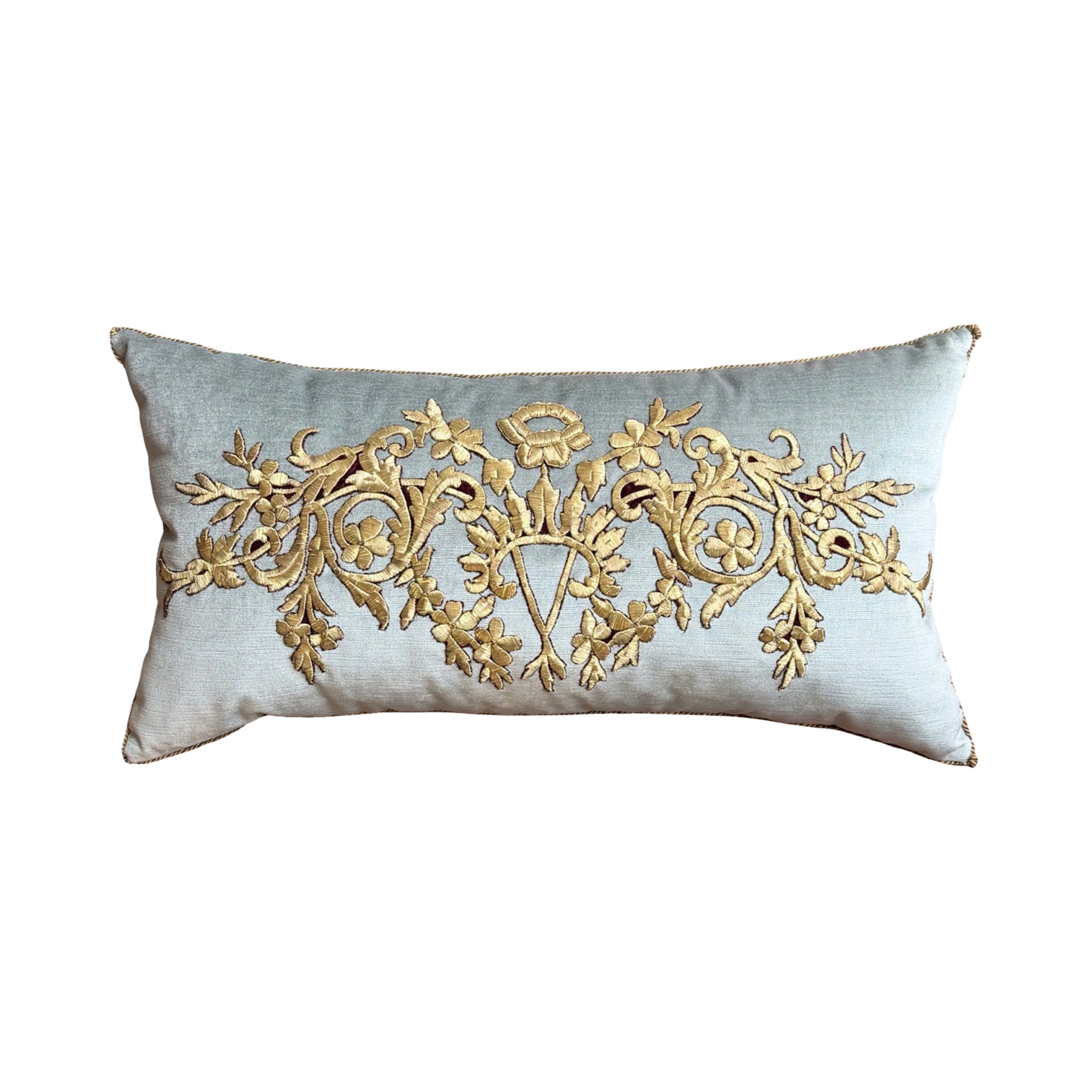 Antique Ottoman Empire Raised Gold Metallic Embroidery (#E011925 | 14 x26.5") New Pillows B. Viz Design 