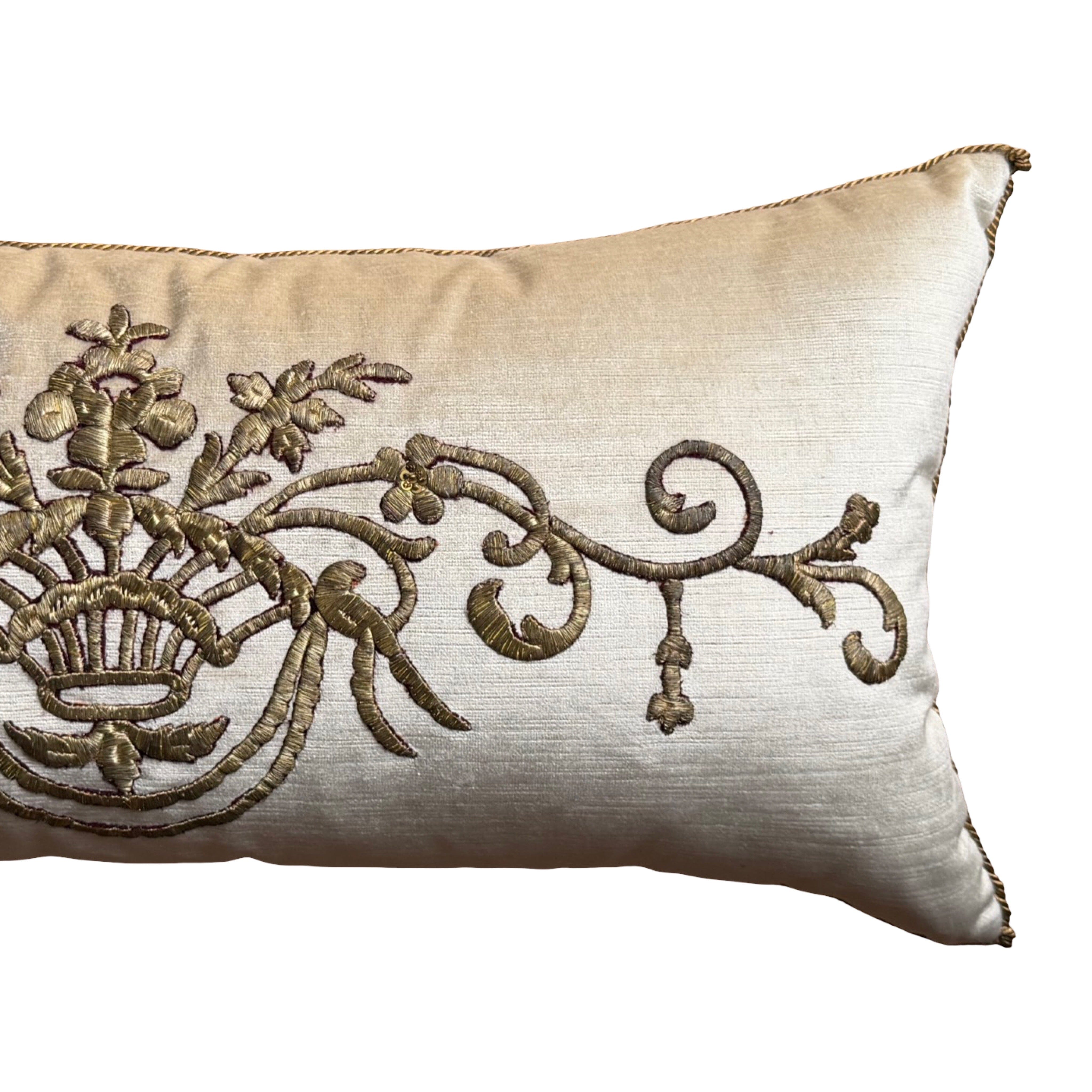 Antique Ottoman Empire Raised Gold Metallic Embroidery (#E020626 | 14 x 29") New Pillows B. Viz Design 