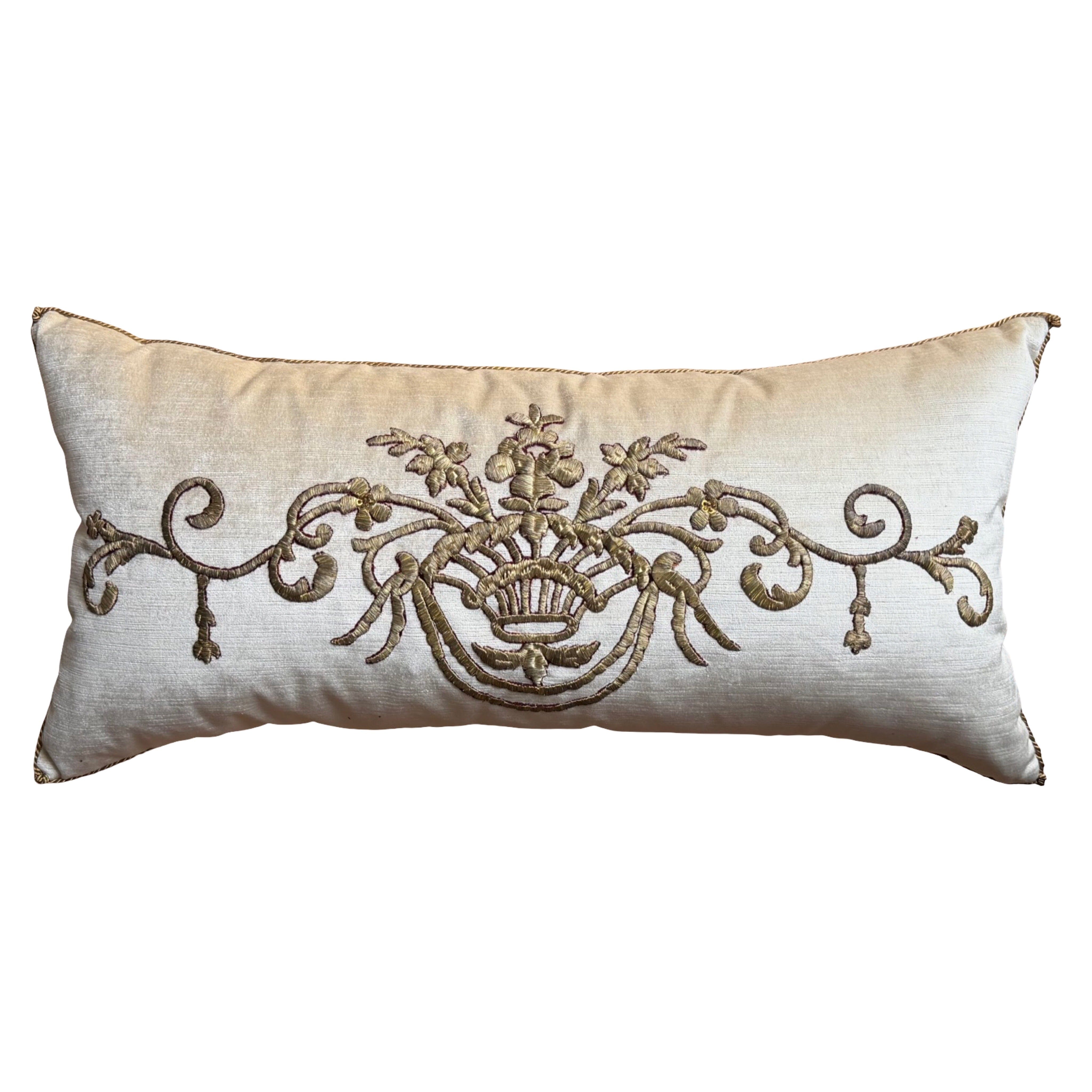 Antique Ottoman Empire Raised Gold Metallic Embroidery (#E020626 | 14 x 29") New Pillows B. Viz Design 