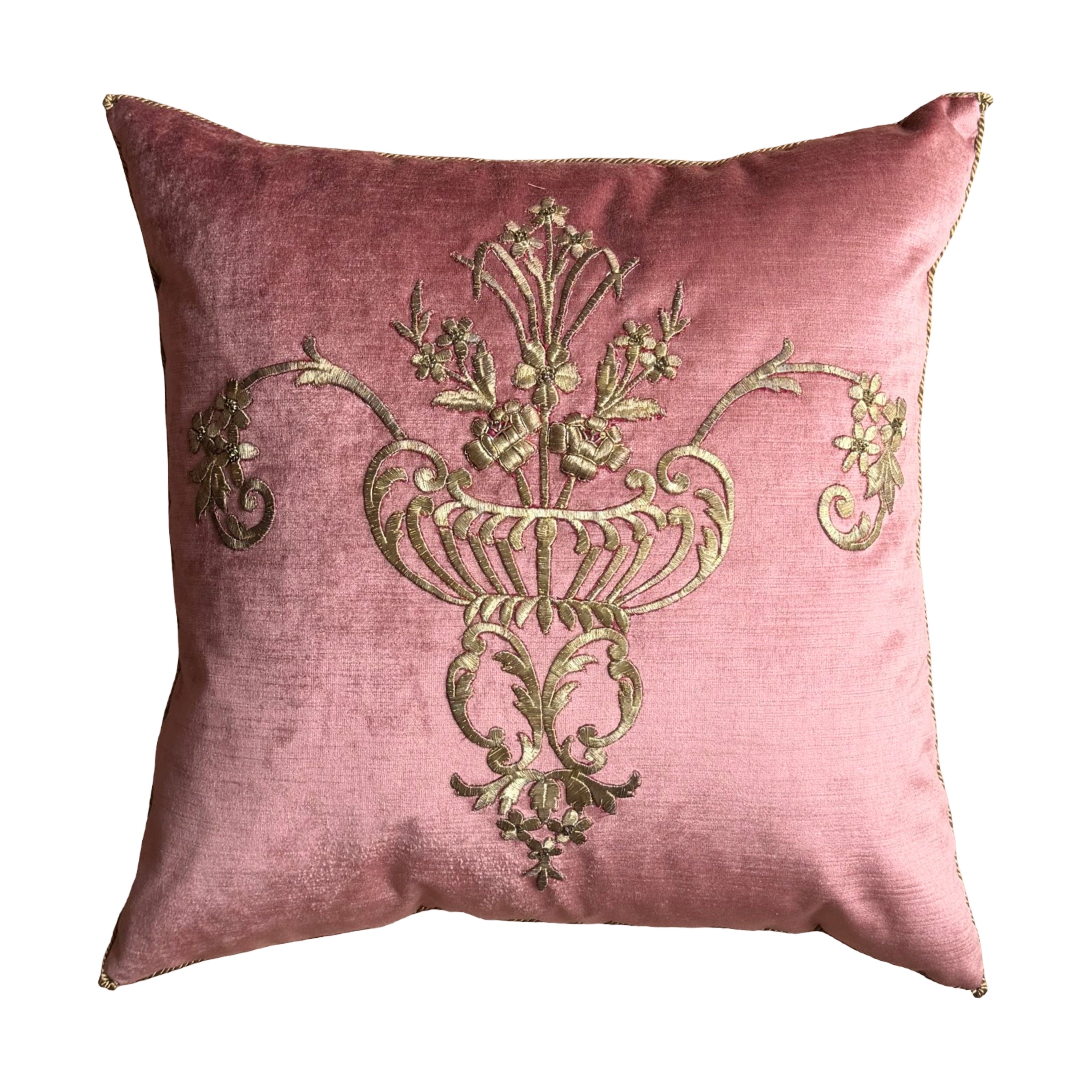 Antique Ottoman Empire Raised Gold Metallic Embroidery (#E030926A&B | 22" x 22") New Pillows B. Viz Design 