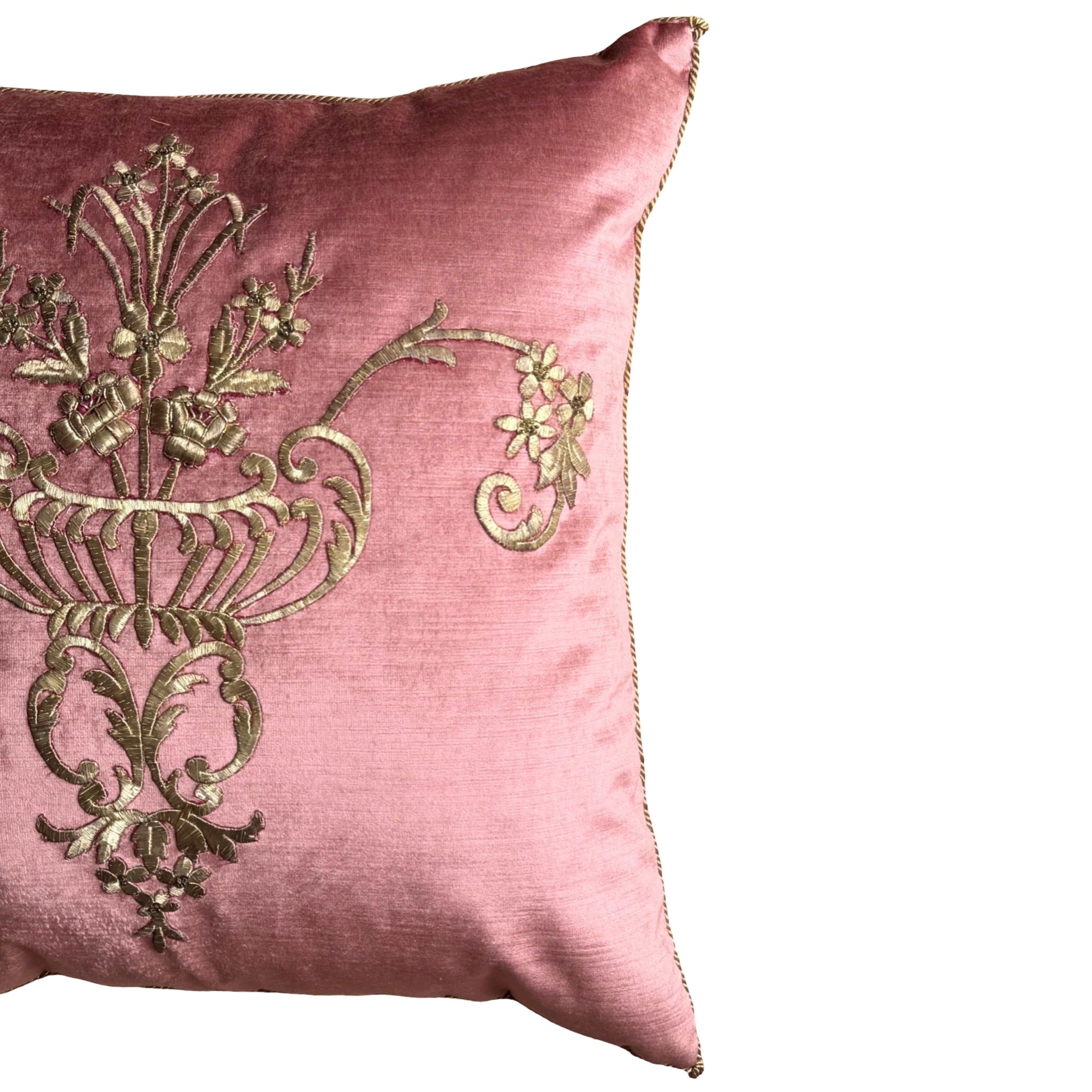 Antique Ottoman Empire Raised Gold Metallic Embroidery (#E030926A&B | 22" x 22") New Pillows B. Viz Design 