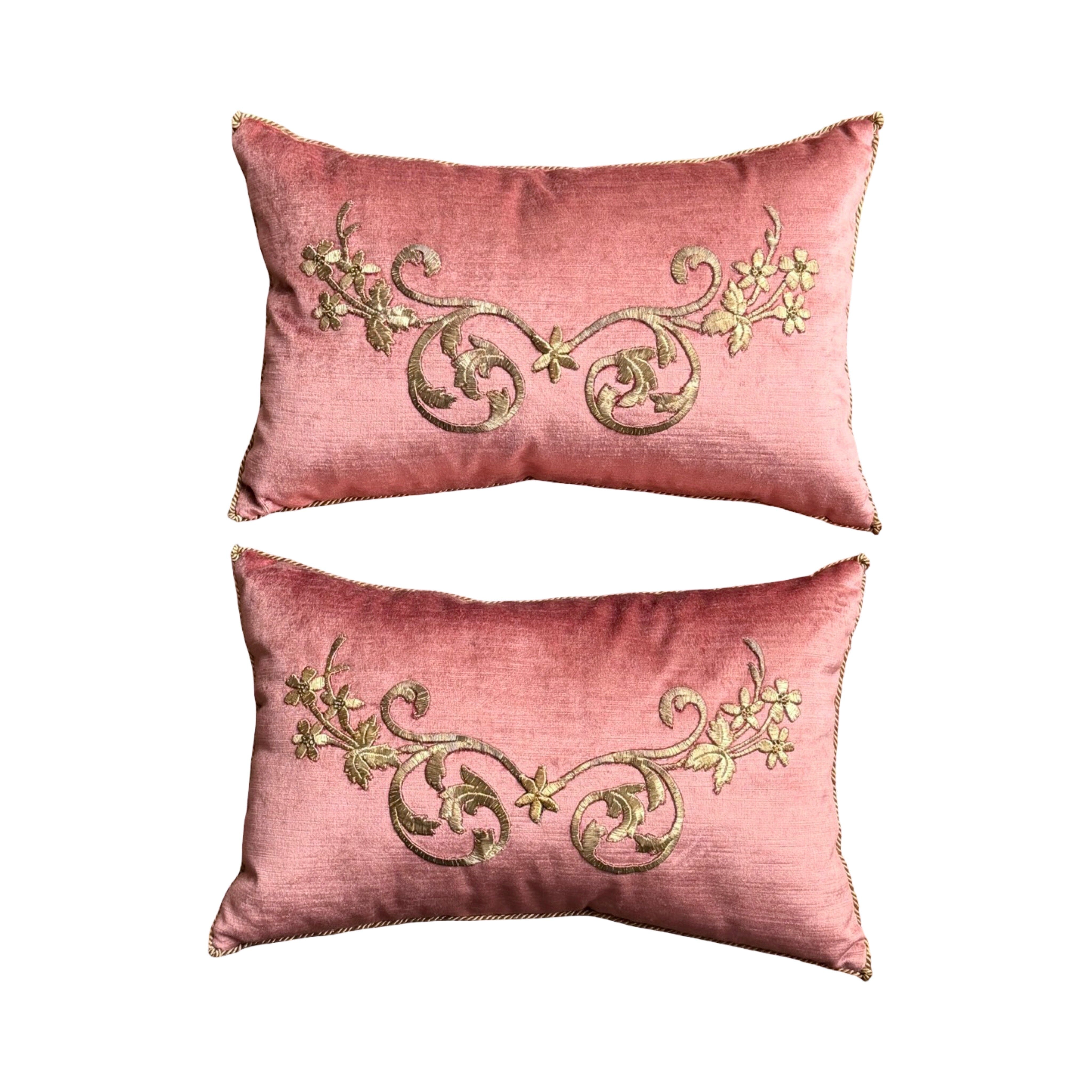 Antique Ottoman Empire Raised Gold Metallic Embroidery (#E031226A&B | 11.5" x 18") New Pillows B. Viz Design 