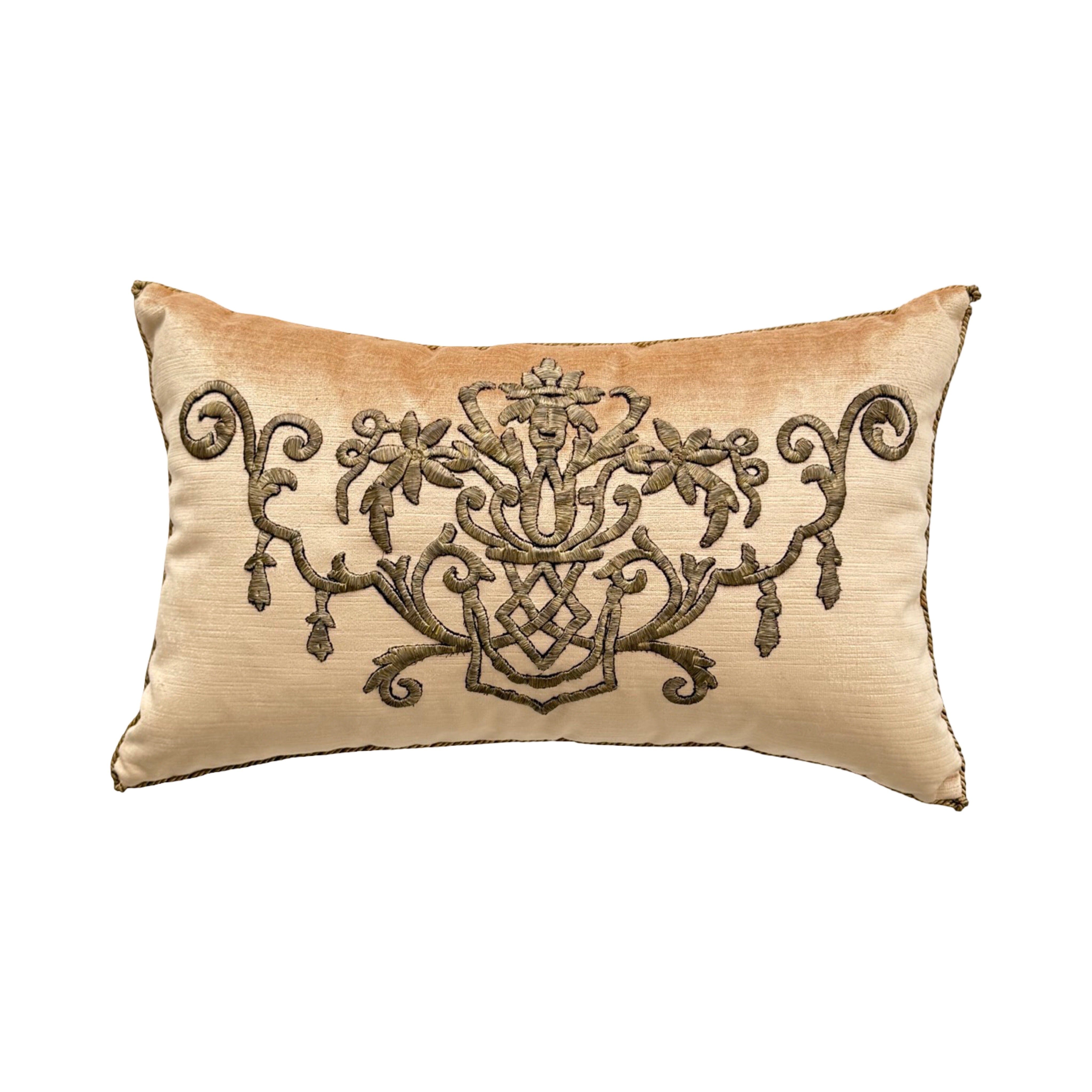 Antique Ottoman Empire Raised Gold Metallic Embroidery (#E040526A&B | 13 x 21") New Pillows B. Viz Design 