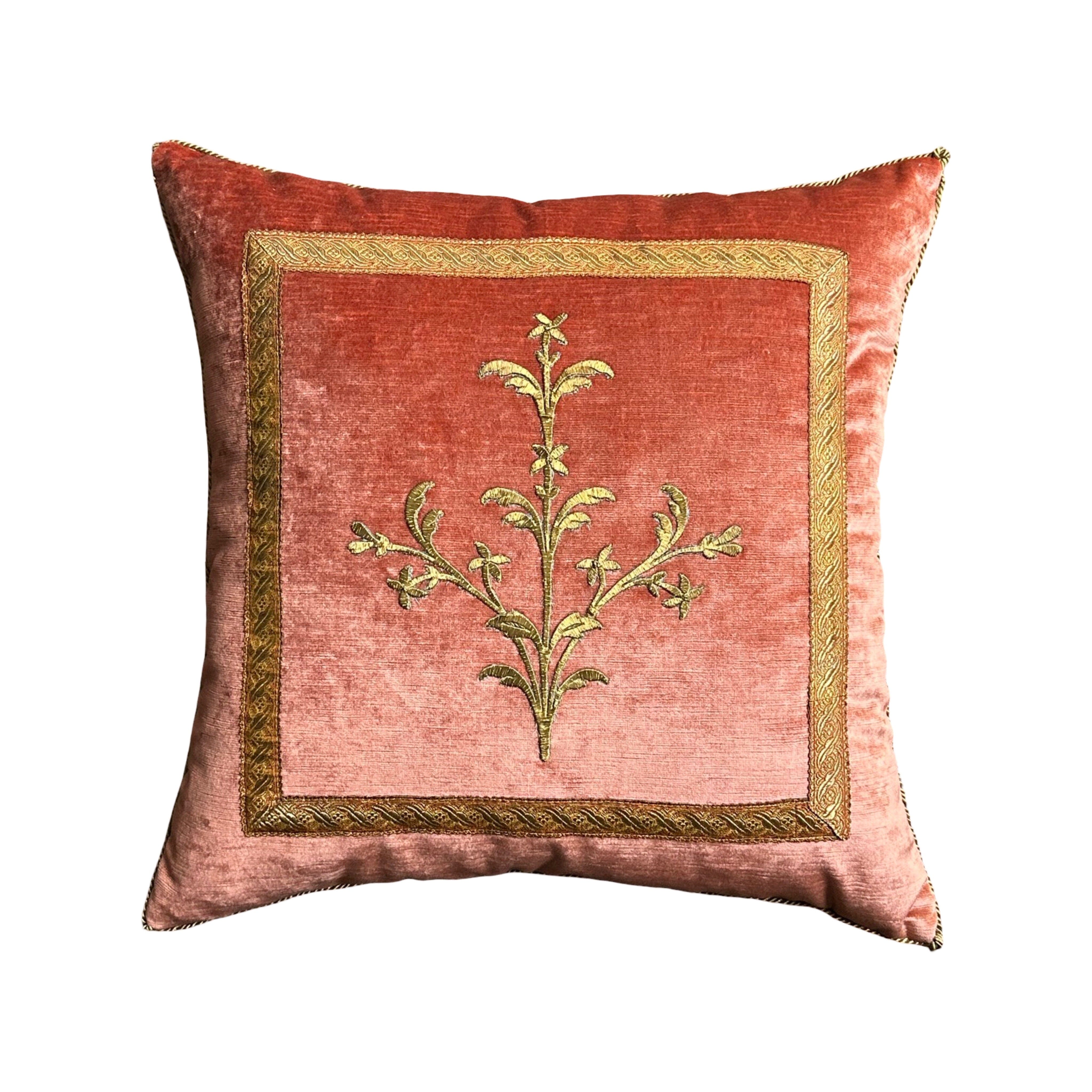 Antique Ottoman Empire Raised Gold Metallic Embroidery (#E041025A&B | 21 x 21″) New Pillows B. Viz Design 