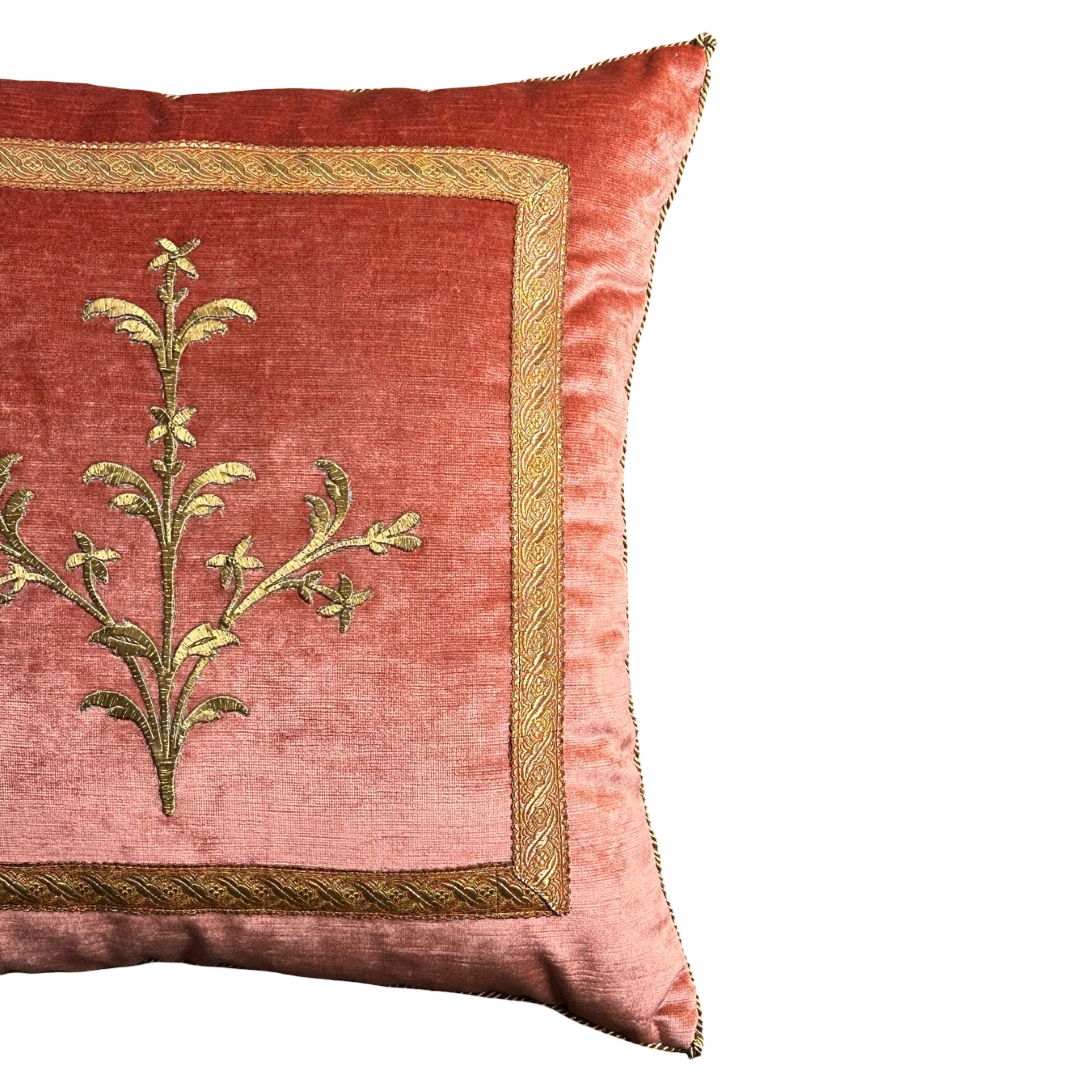 Antique Ottoman Empire Raised Gold Metallic Embroidery (#E041025A&B | 21 x 21″) New Pillows B. Viz Design 