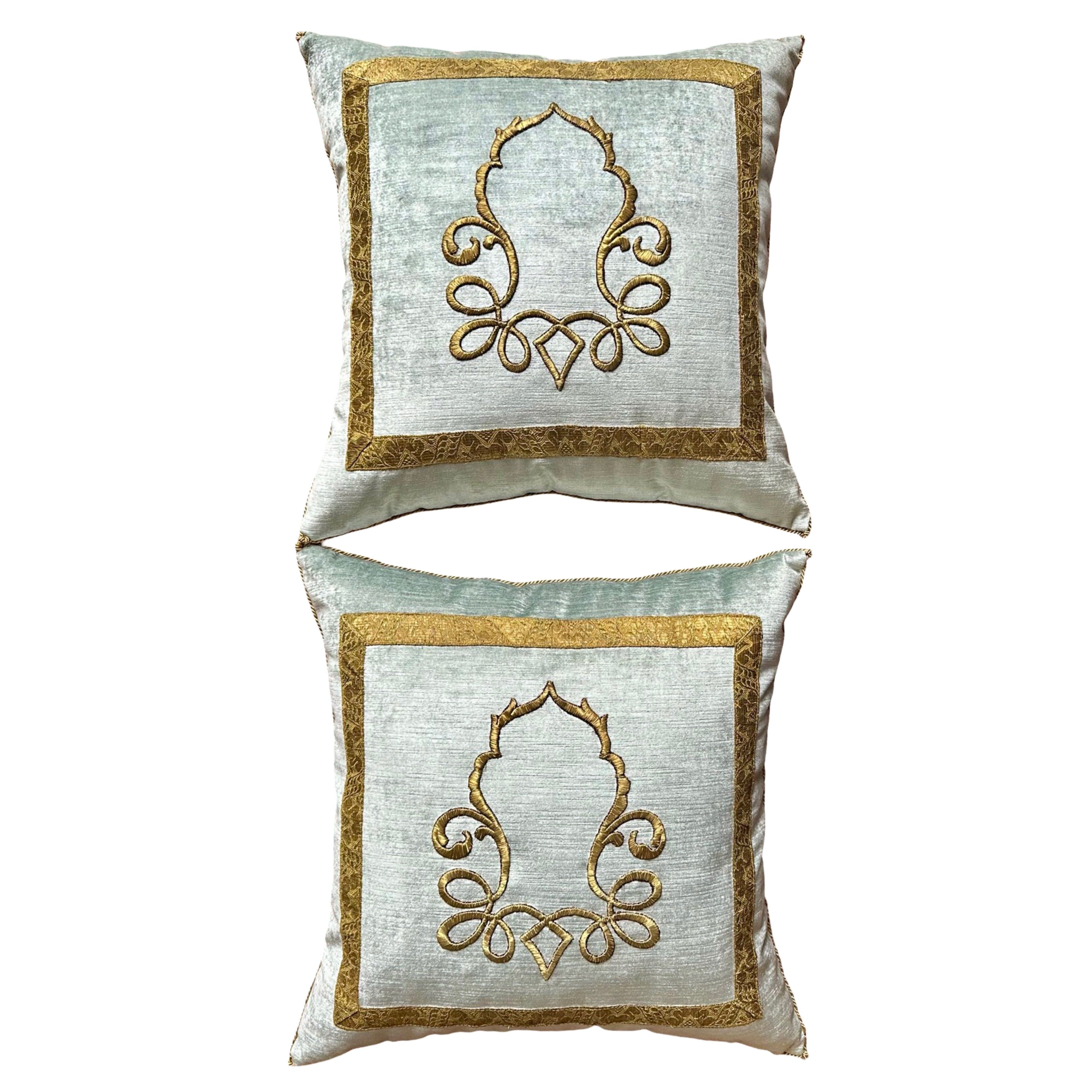 Antique Ottoman Empire Raised Gold Metallic Embroidery (#E042625 | 21 x 21") New Pillows B. Viz Design 