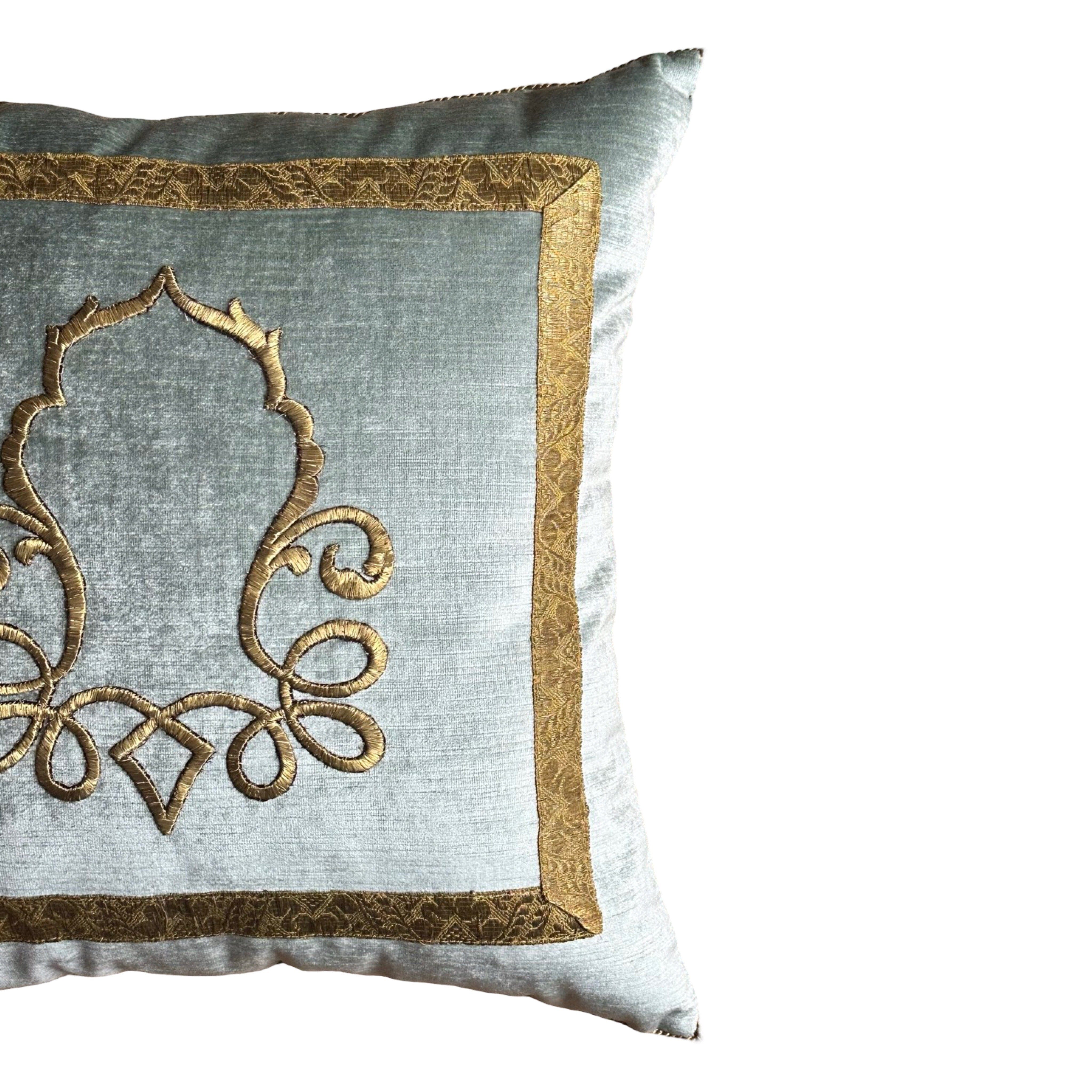Antique Ottoman Empire Raised Gold Metallic Embroidery (#E042625 | 21 x 21") New Pillows B. Viz Design 