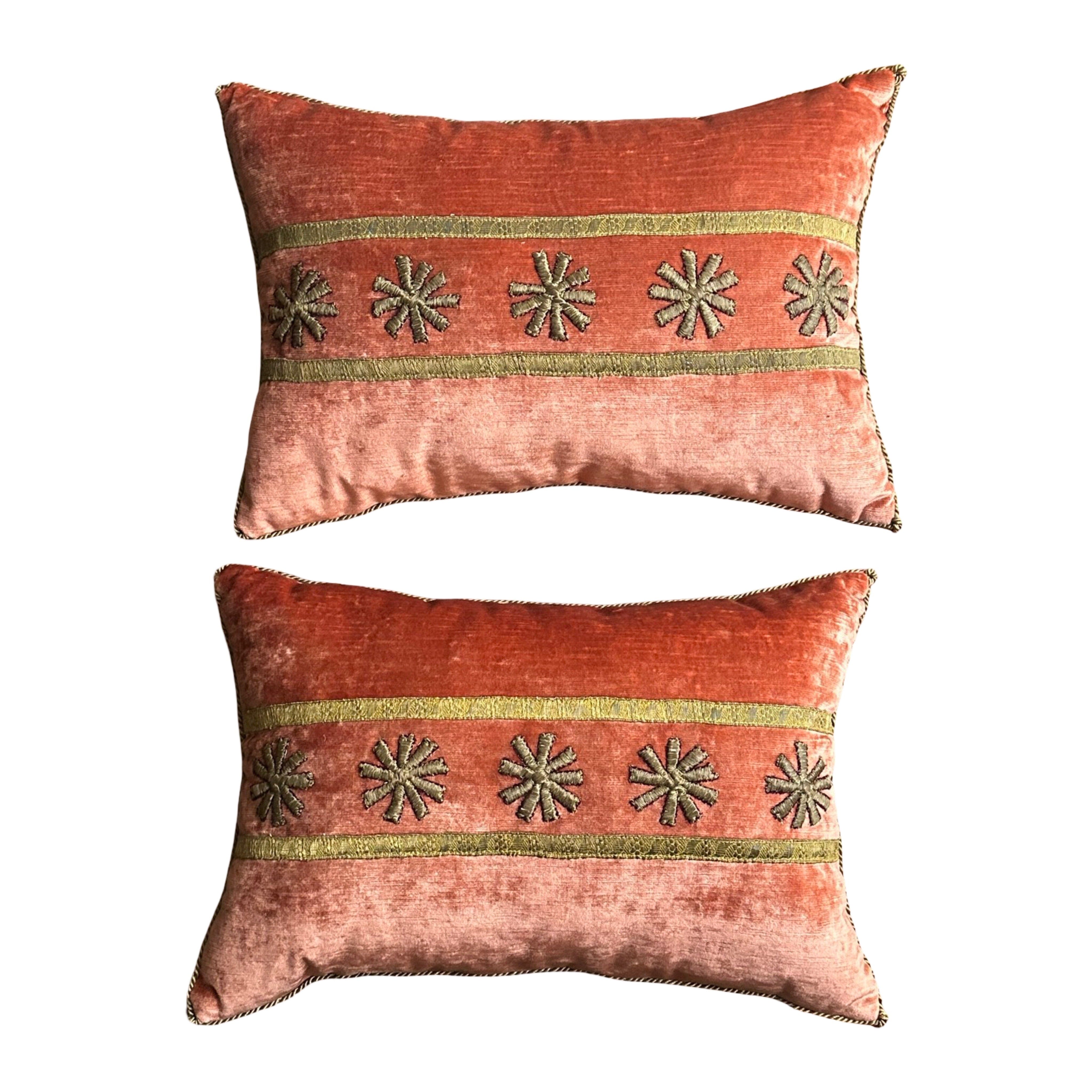 Antique Ottoman Empire Raised Gold Metallic Embroidery (#E050125A&B | 13 x 19") New Pillows B. Viz Design 