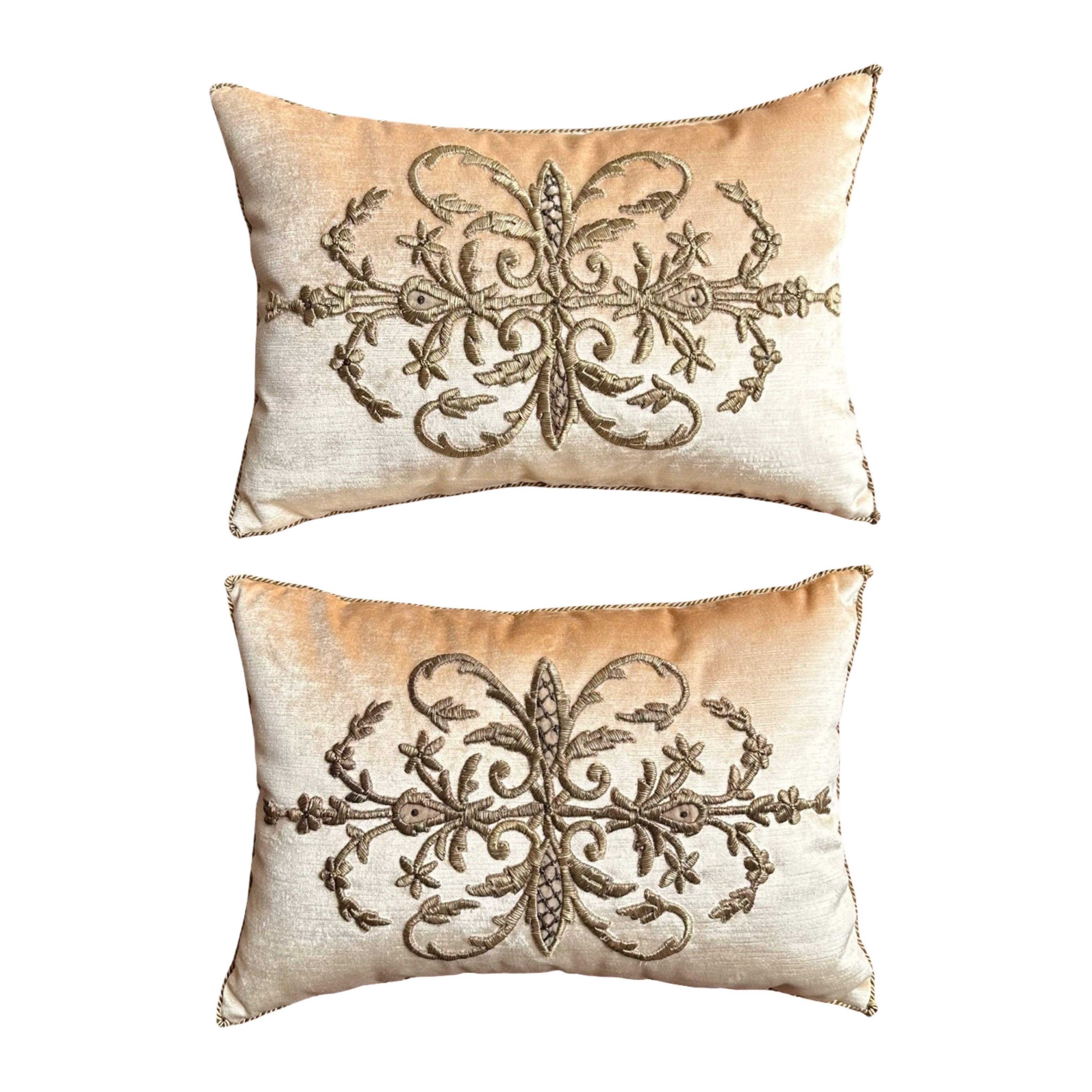Antique Ottoman Empire Raised Gold Metallic Embroidery (#E050625A&B | 13" x 19") New Pillows B. Viz Design 