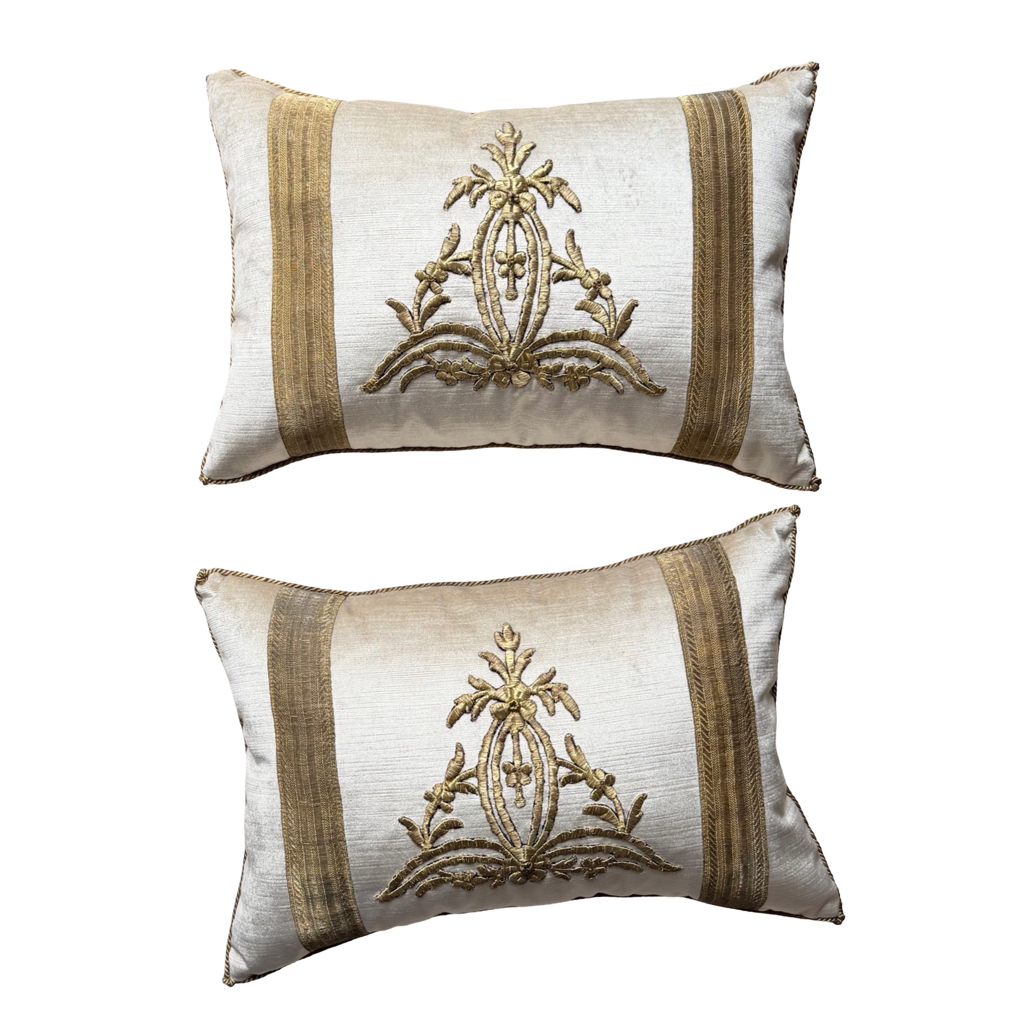 Antique Ottoman Empire Raised Gold Metallic Embroidery (#E050725A&B | 13 x 19") New Pillows B. Viz Design 